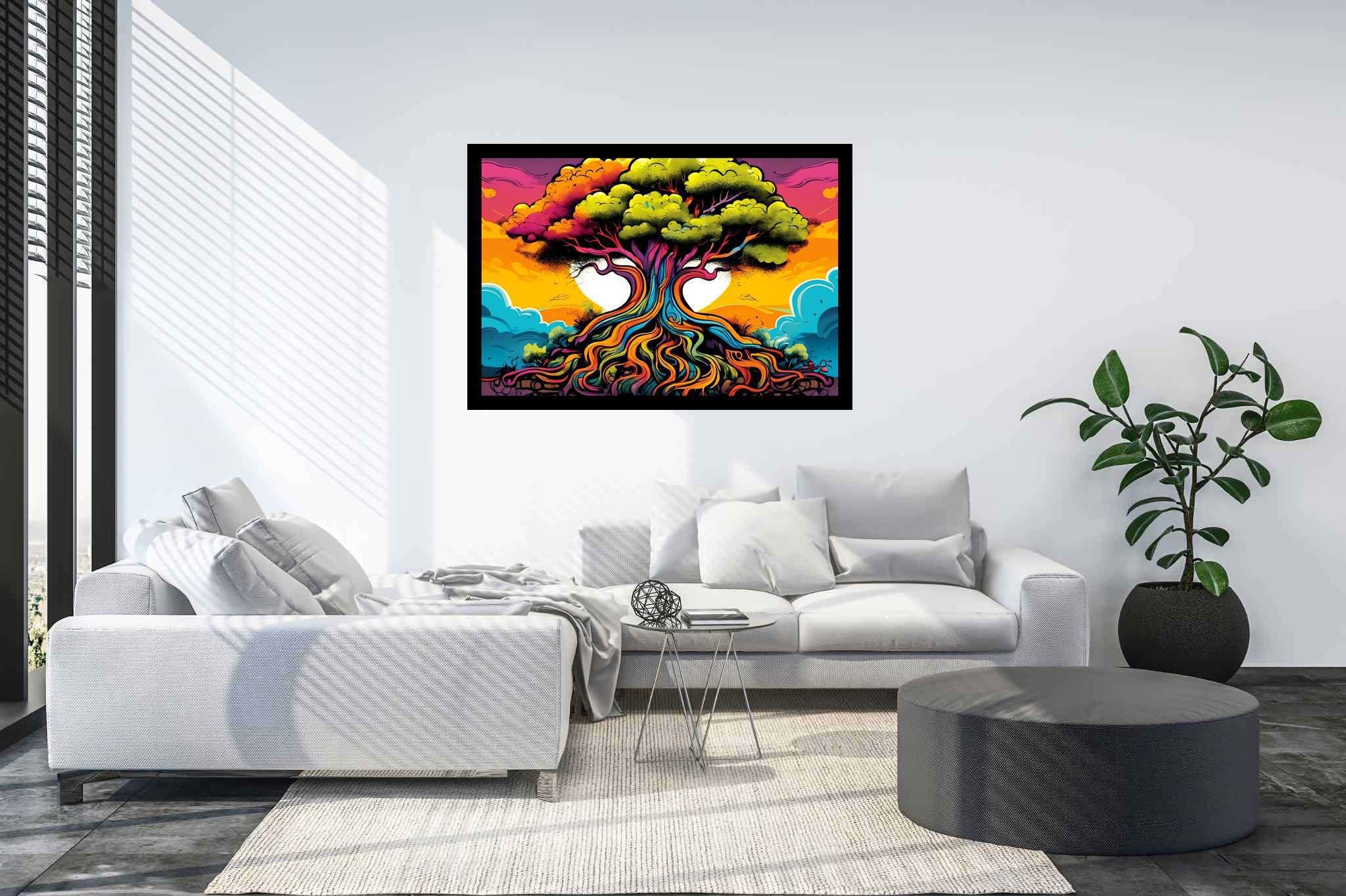 Arboreal ballet of shadows: Illustration art with vector illustration, in a room with elegant layout, digital art pieces, and luxe decor. The art can be printed on poster, framed poster, canvas, metal, acrylic or wood, exclusively at WallArtZen. Find this exact print at https://wallartzen.com/waz23