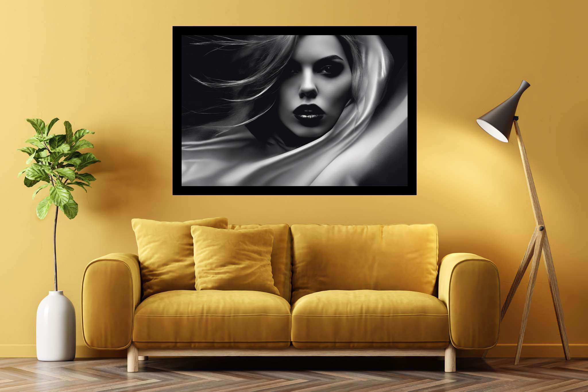 Elegance unveiled: Woman art with women in art, in a room with classic elegance, photographic wall art, and trendy home accents. The art can be printed on poster, framed poster, canvas, metal, acrylic or wood, exclusively at WallArtZen. Find this exact print at https://wallartzen.com/waz244