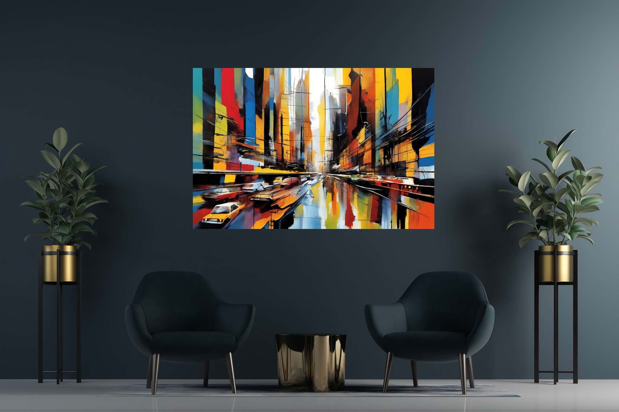 Urban dreamscape mirage: Surreal cityscape art with surrealist metropolis, in a room with classic elegance, framed art, and artisan decor. The art can be printed on poster, framed poster, canvas, metal, acrylic or wood, exclusively at WallArtZen. Find this exact print at https://wallartzen.com/waz246