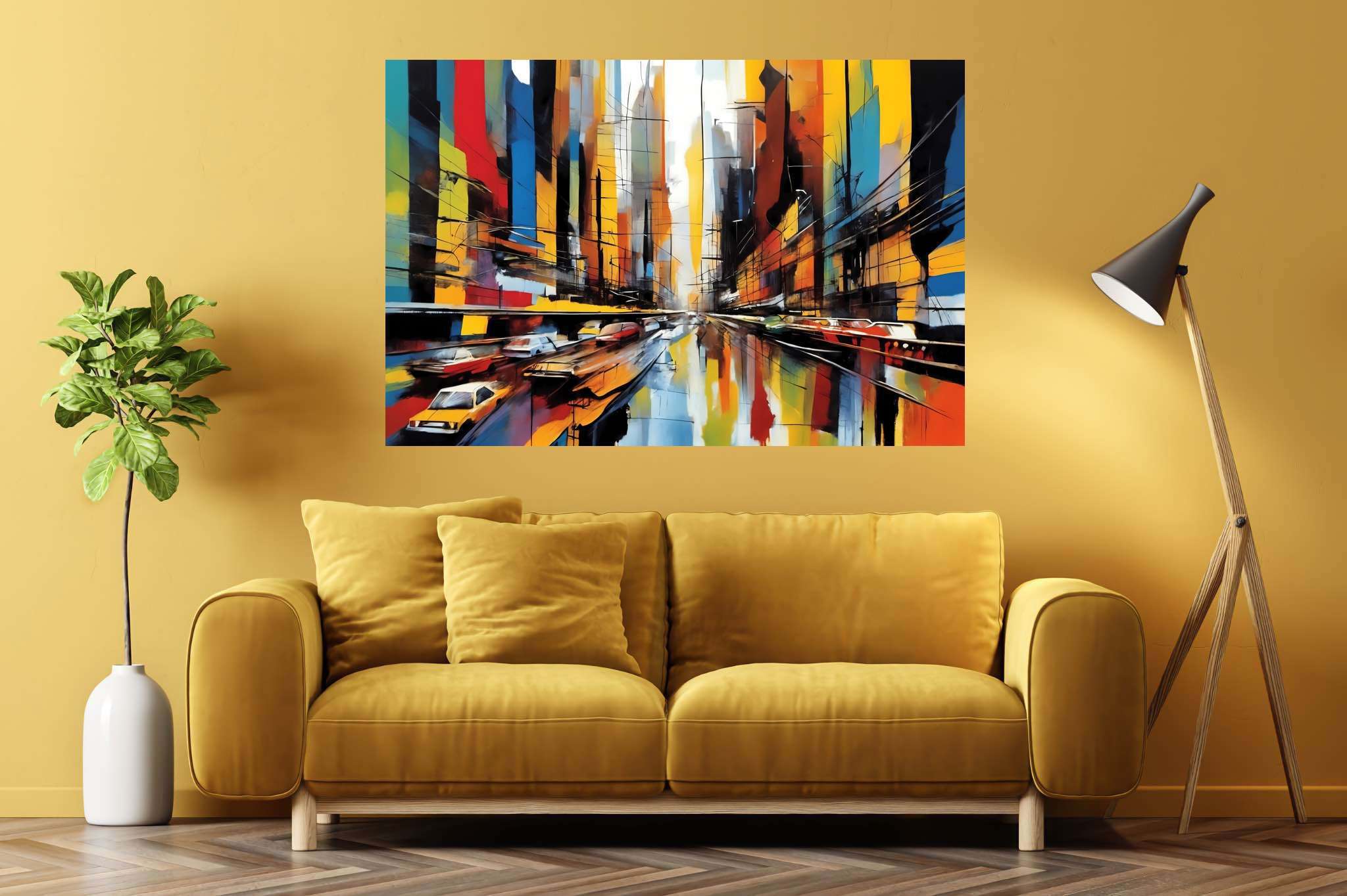 Urban dreamscape mirage: Surreal cityscape art with surreal architectural art, in a room with classic elegance, bespoke art designs, and interior decorations. The art can be printed on poster, framed poster, canvas, metal, acrylic or wood, exclusively at WallArtZen. Find this exact print at https://wallartzen.com/waz246