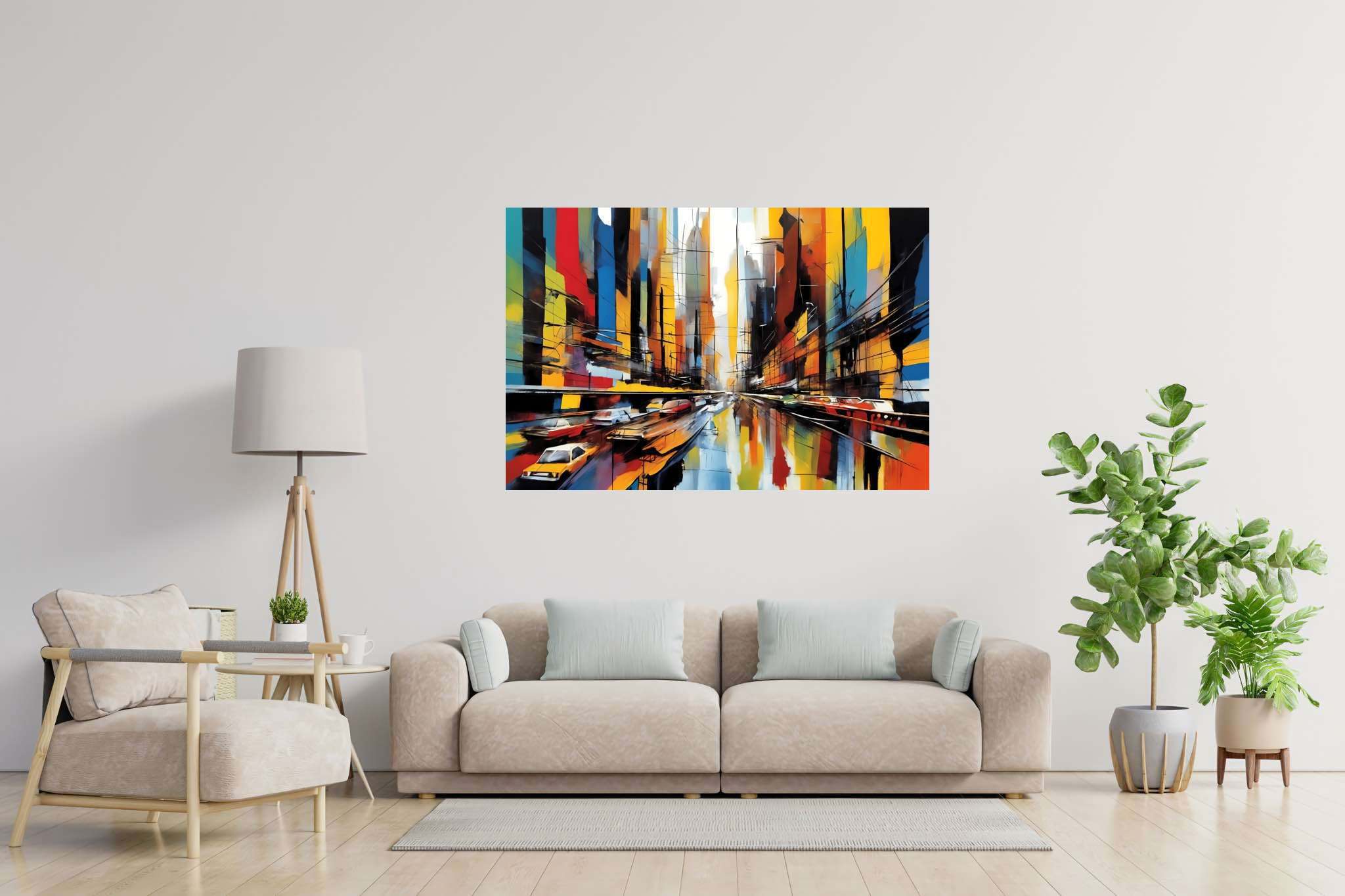 Urban dreamscape mirage: Surreal cityscape art with otherworldly urban art, in a room with artistic style, fine art prints, and home furnishings. The art can be printed on poster, framed poster, canvas, metal, acrylic or wood, exclusively at WallArtZen. Find this exact print at https://wallartzen.com/waz246