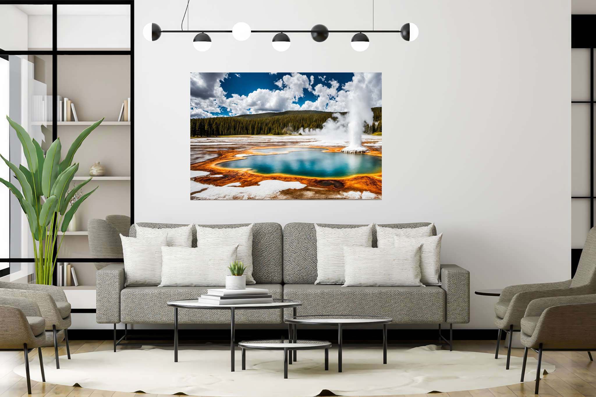 Aqua serenata: Geyser art with water formation, in a room with classic elegance, bespoke art designs, and decorative pieces. The art can be printed on poster, framed poster, canvas, metal, acrylic or wood, exclusively at WallArtZen. Find this exact print at https://wallartzen.com/waz248