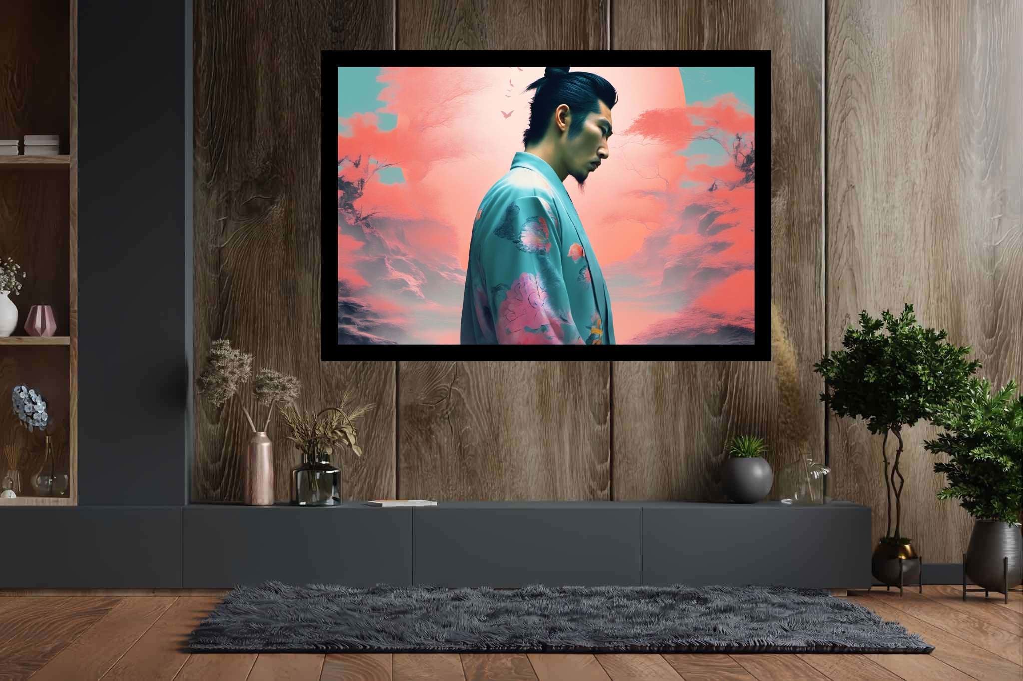 Butterfly kimono dreams: Whimsical butterfly art with surreal butterfly masterpieces, in a room with great design, wall art, and interior decorations. The art can be printed on poster, framed poster, canvas, metal, acrylic or wood, exclusively at WallArtZen. Find this exact print at https://wallartzen.com/waz261