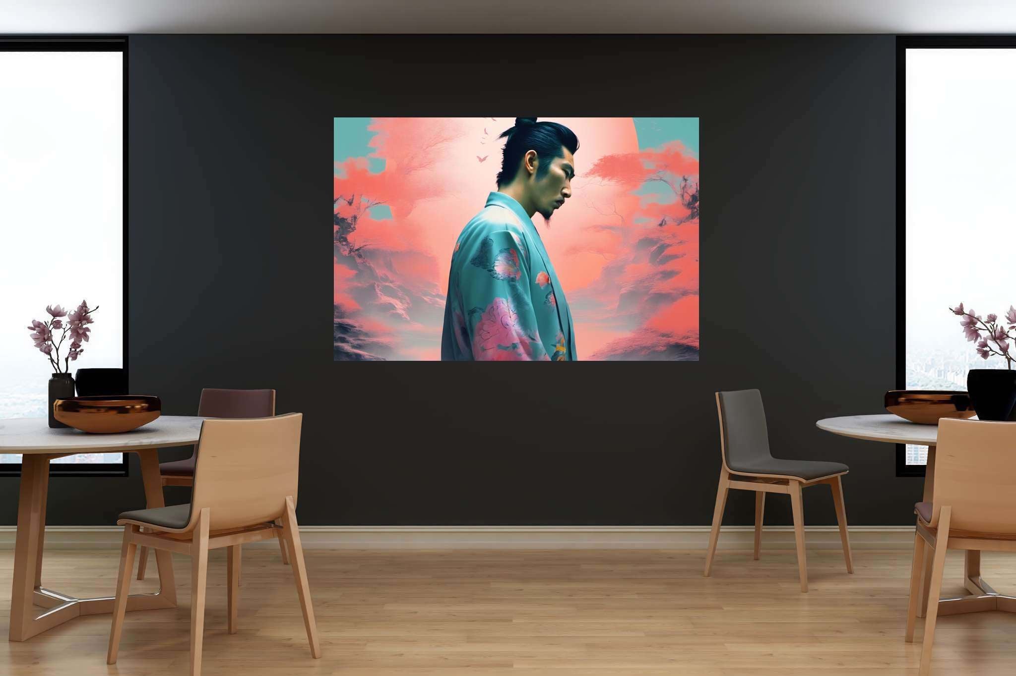 Butterfly kimono dreams: Whimsical butterfly art with enchanting butterfly art, in a room with urban design, wall hangings, and designer furniture. The art can be printed on poster, framed poster, canvas, metal, acrylic or wood, exclusively at WallArtZen. Find this exact print at https://wallartzen.com/waz261