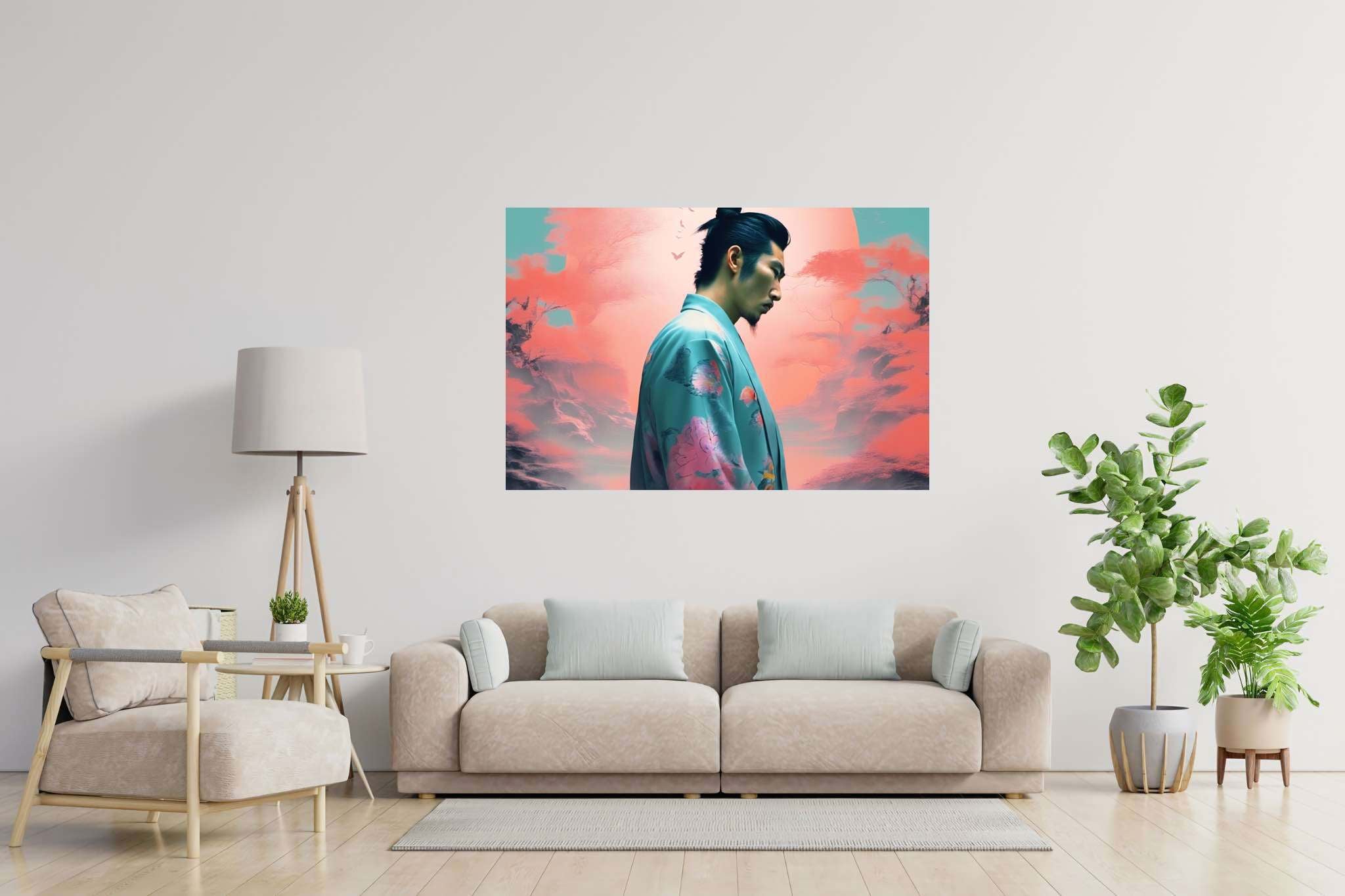 Butterfly kimono dreams: Whimsical butterfly art with whimsical art prints, in a room with innovative layout, framed art, and home styling items. The art can be printed on poster, framed poster, canvas, metal, acrylic or wood, exclusively at WallArtZen. Find this exact print at https://wallartzen.com/waz261