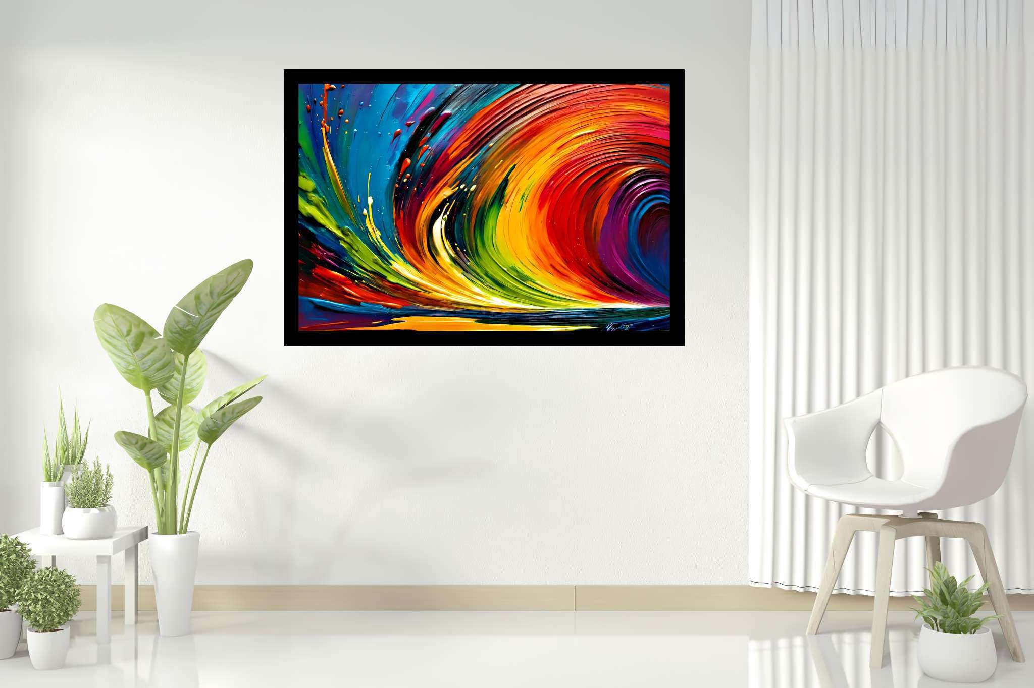 Spectrum strands carousel: Vibrant art with vibrant art, in a room with modern style, photographic wall art, and trendy home accents. The art can be printed on poster, framed poster, canvas, metal, acrylic or wood, exclusively at WallArtZen. Find this exact print at https://wallartzen.com/waz267
