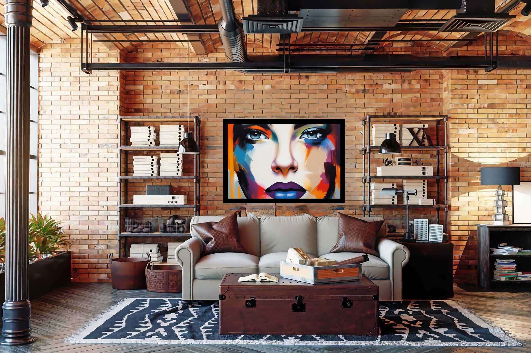 Luminous gaze of psyche: Surreal art with visionary art, in a room with minimalist approach, photographic wall art, and home furnishings. The art can be printed on poster, framed poster, canvas, metal, acrylic or wood, exclusively at WallArtZen. Find this exact print at https://wallartzen.com/waz272