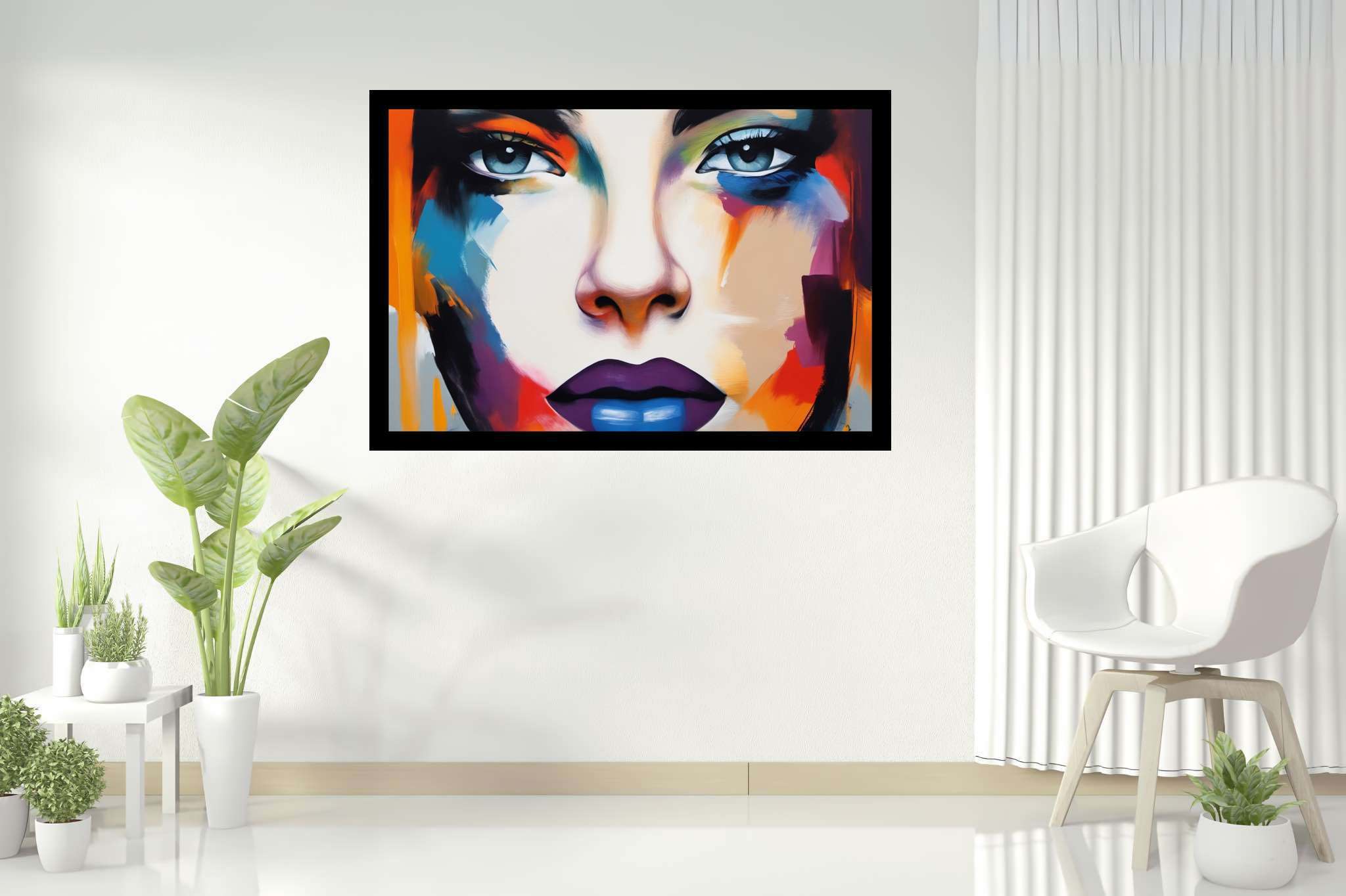 Luminous gaze of psyche: Surreal art with mind-bending imagery, in a room with contemporary flair, wall art, and luxe decor. The art can be printed on poster, framed poster, canvas, metal, acrylic or wood, exclusively at WallArtZen. Find this exact print at https://wallartzen.com/waz272