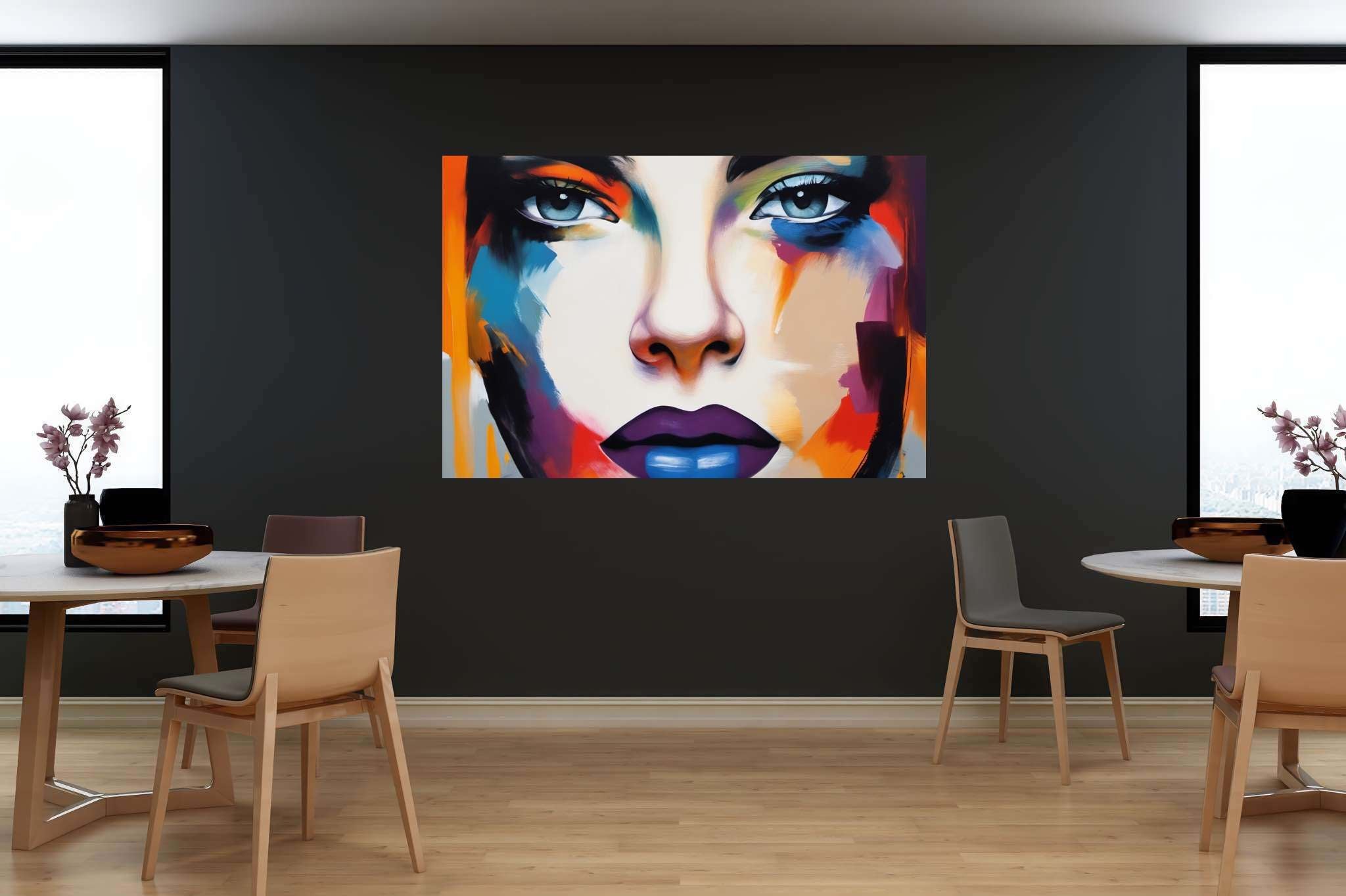 Luminous gaze of psyche: Surreal art with metaphysical symbolism, in a room with minimalist approach, canvas prints, and stylish accessories. The art can be printed on poster, framed poster, canvas, metal, acrylic or wood, exclusively at WallArtZen. Find this exact print at https://wallartzen.com/waz272