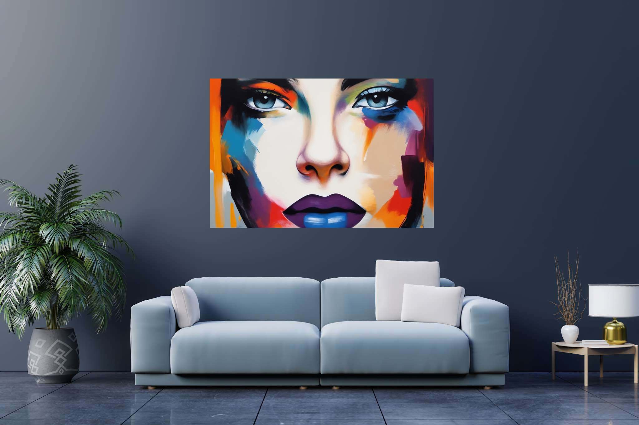 Luminous gaze of psyche: Surreal art with fantastical creations, in a room with artistic style, wall art, and artisan decor. The art can be printed on poster, framed poster, canvas, metal, acrylic or wood, exclusively at WallArtZen. Find this exact print at https://wallartzen.com/waz272
