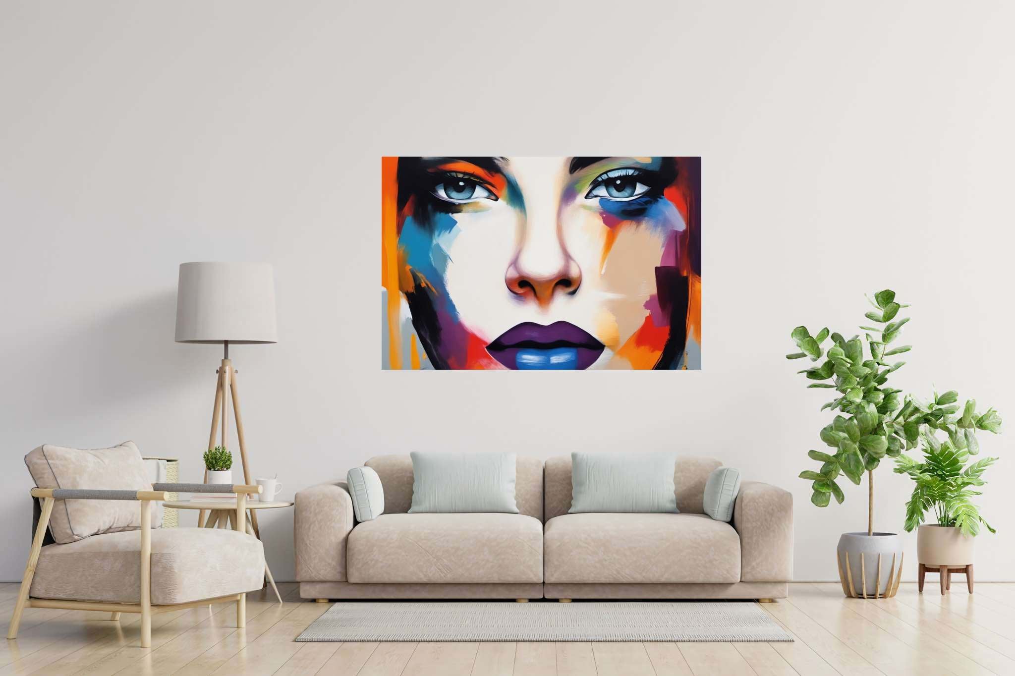 Luminous gaze of psyche: Surreal art with subconscious expressions, in a room with urban design, wall art, and stylish accessories. The art can be printed on poster, framed poster, canvas, metal, acrylic or wood, exclusively at WallArtZen. Find this exact print at https://wallartzen.com/waz272