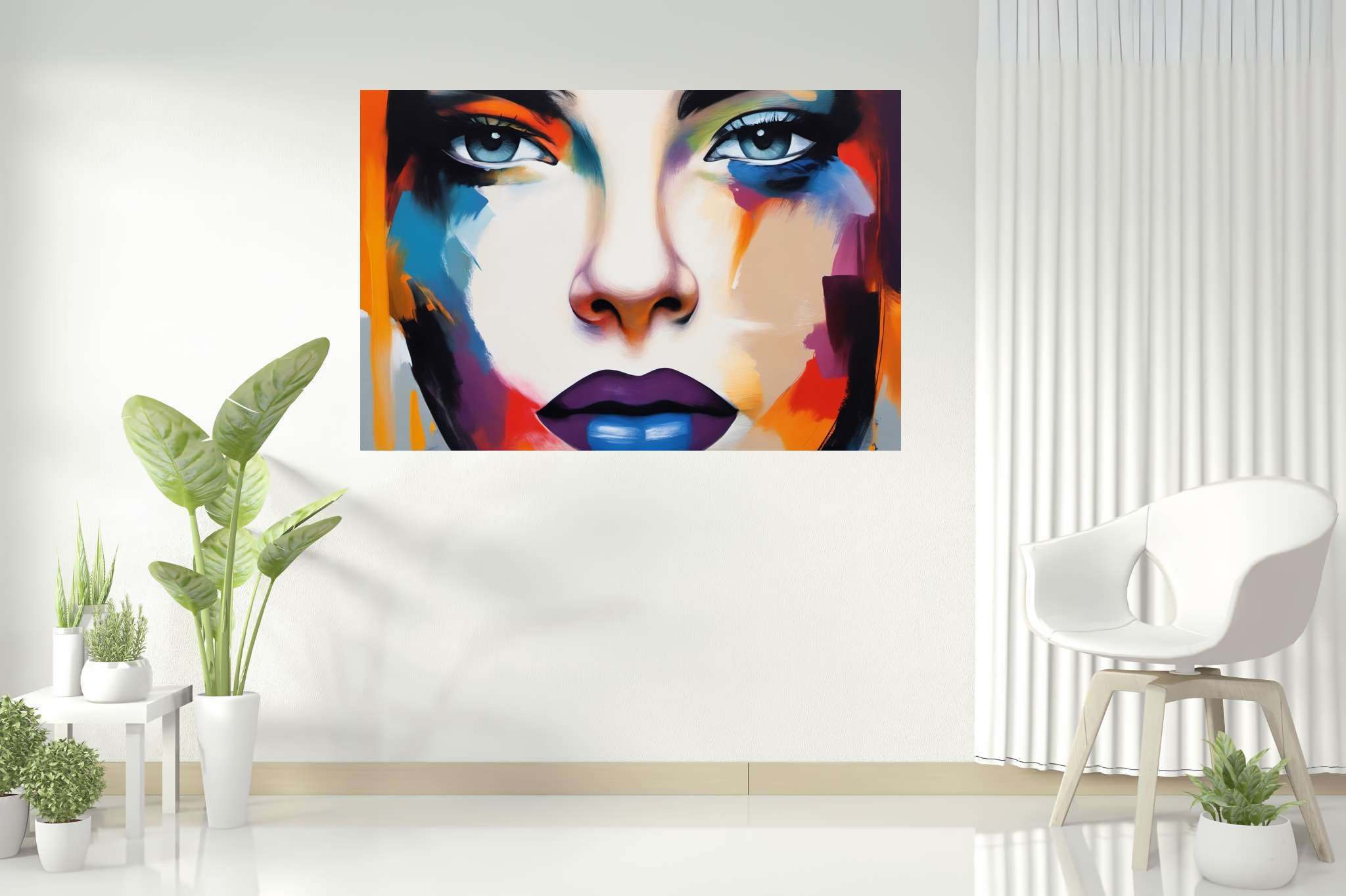 Luminous gaze of psyche: Surreal art with dreamlike paintings, in a room with modern style, bespoke art designs, and artisan decor. The art can be printed on poster, framed poster, canvas, metal, acrylic or wood, exclusively at WallArtZen. Find this exact print at https://wallartzen.com/waz272