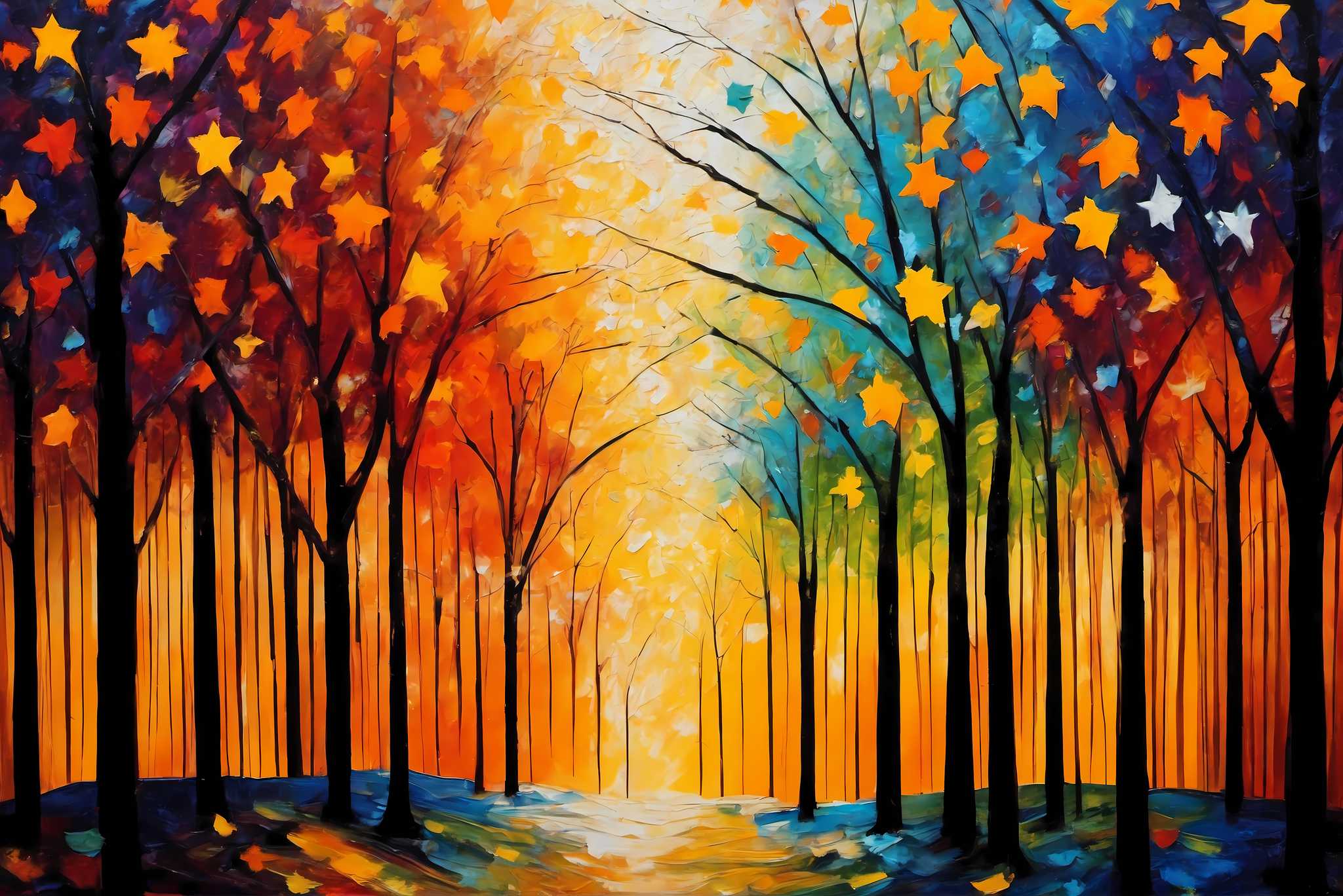 Stardust canopy ballet: Enchanting forest art with enchanted realm, in a room with modern style, fine art prints, and luxe decor. The art can be printed on poster, framed poster, canvas, metal, acrylic or wood, exclusively at WallArtZen. Find this exact print at https://wallartzen.com/waz273