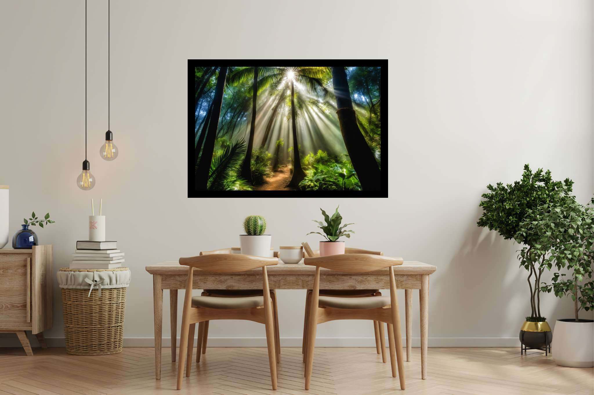 Starlit grove reverie: Enchanted forest art with ethereal art, in a room with classic elegance, digital art pieces, and decorative pieces. The art can be printed on poster, framed poster, canvas, metal, acrylic or wood, exclusively at WallArtZen. Find this exact print at https://wallartzen.com/waz283