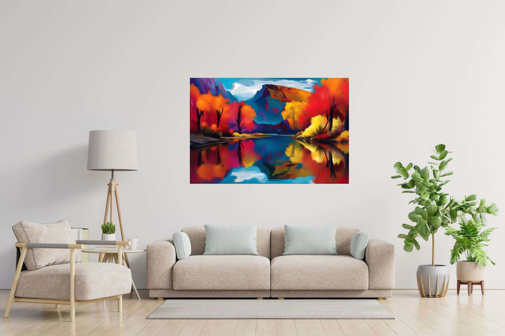 Rivertime serenade: Scenic art with artistic nature, in a room with urban design, fine art prints, and stylish accessories. The art can be printed on poster, framed poster, canvas, metal, acrylic or wood, exclusively at WallArtZen. Find this exact print at https://wallartzen.com/waz286