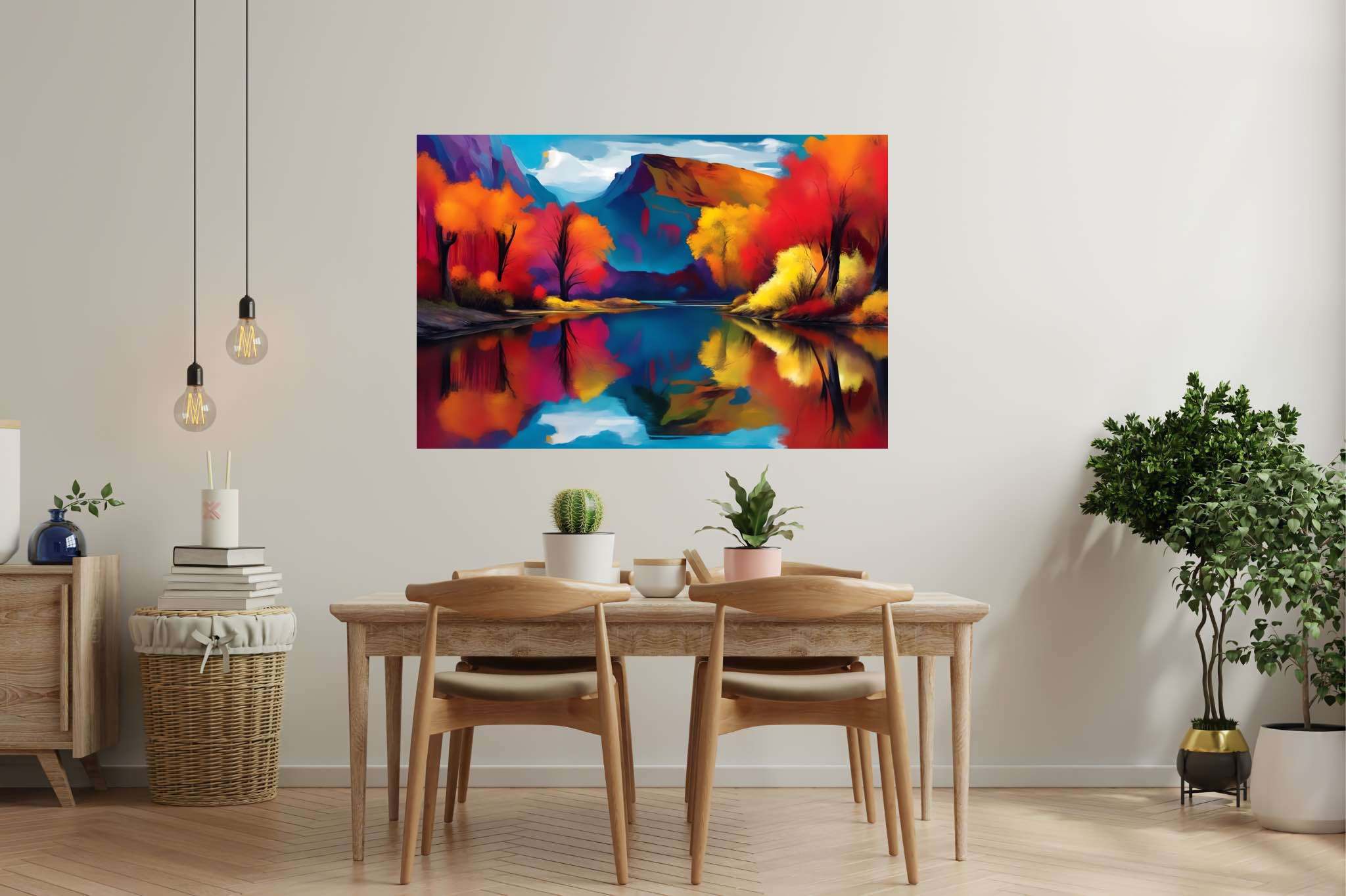 Rivertime serenade: Scenic art with outdoor artwork, in a room with artistic style, fine art prints, and designer furniture. The art can be printed on poster, framed poster, canvas, metal, acrylic or wood, exclusively at WallArtZen. Find this exact print at https://wallartzen.com/waz286