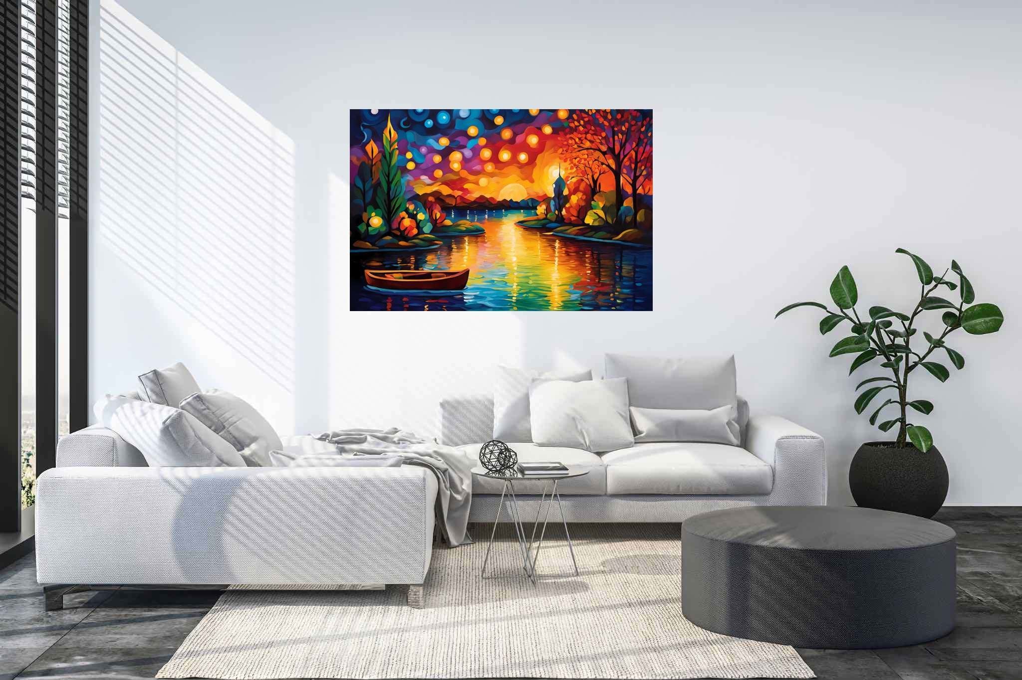 Silent overture of dusk: Serene scene art with serene nature photography, in a room with minimalist approach, gallery-quality artwork, and luxe decor. The art can be printed on poster, framed poster, canvas, metal, acrylic or wood, exclusively at WallArtZen. Find this exact print at https://wallartzen.com/waz287