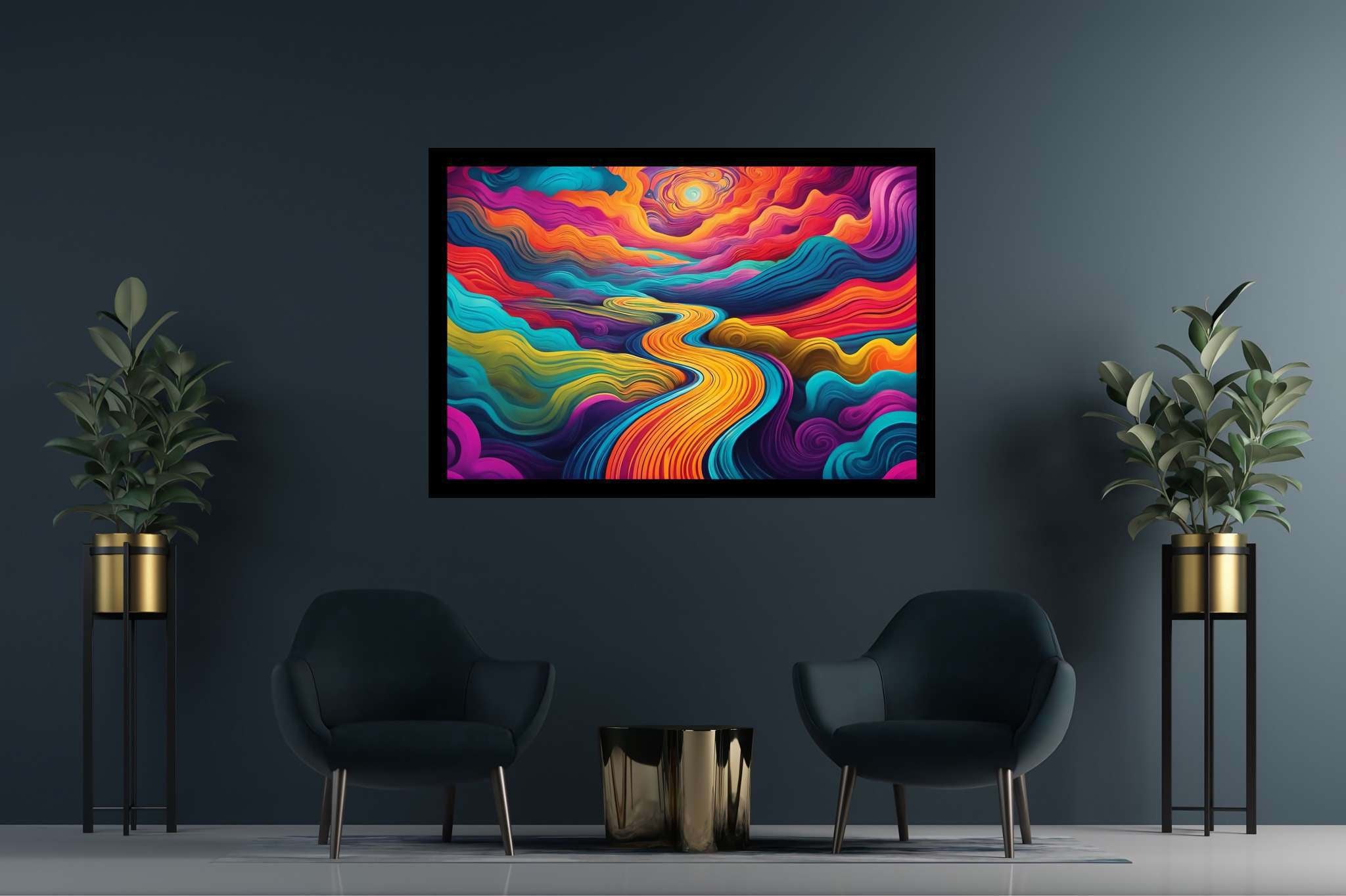 Sunset serenade in sylvan glade: Enchanted forest art with mystical paintings, in a room with classic elegance, gallery-quality artwork, and stylish accessories. The art can be printed on poster, framed poster, canvas, metal, acrylic or wood, exclusively at WallArtZen. Find this exact print at https://wallartzen.com/waz296