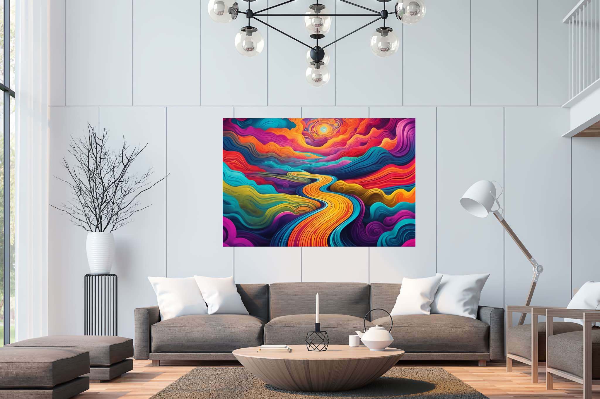 Sunset serenade in sylvan glade: Enchanted forest art with surreal woodland paintings, in a room with classic elegance, photographic wall art, and interior decorations. The art can be printed on poster, framed poster, canvas, metal, acrylic or wood, exclusively at WallArtZen. Find this exact print at https://wallartzen.com/waz296