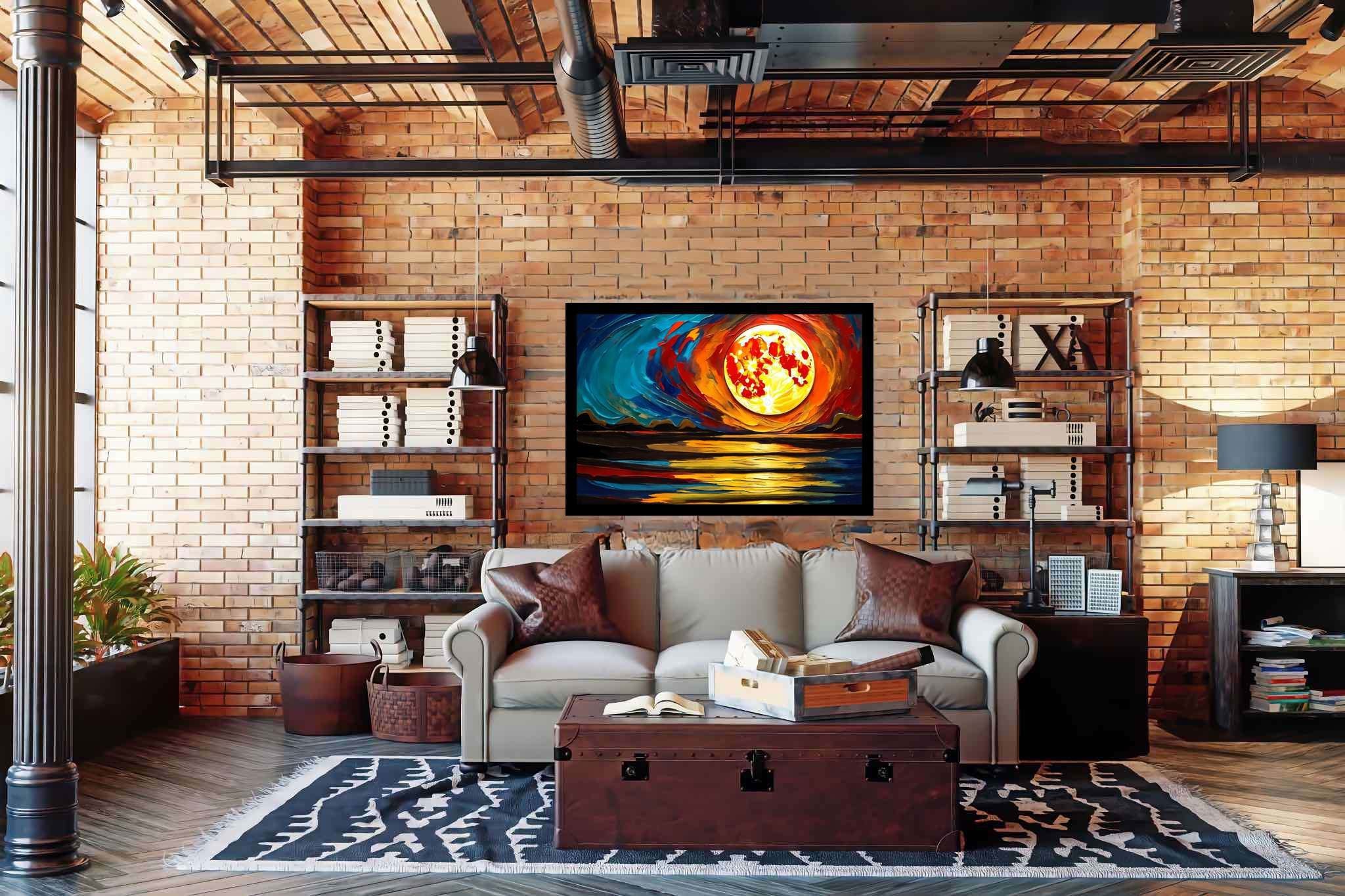 Aqua lullaby dusk: Serene sunset art with serene beauty, in a room with great design, bespoke art designs, and stylish accessories. The art can be printed on poster, framed poster, canvas, metal, acrylic or wood, exclusively at WallArtZen. Find this exact print at https://wallartzen.com/waz298