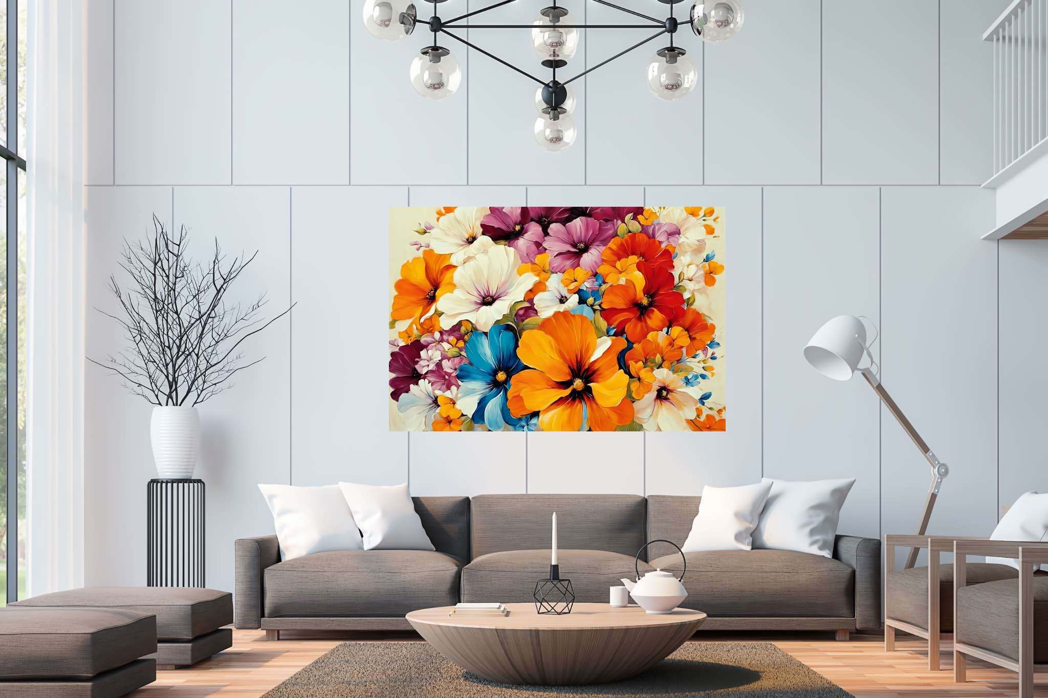 Bloom symphony serenade: Floral art with floral design, in a room with artistic style, fine art prints, and elegant home goods. The art can be printed on poster, framed poster, canvas, metal, acrylic or wood, exclusively at WallArtZen. Find this exact print at https://wallartzen.com/waz2
