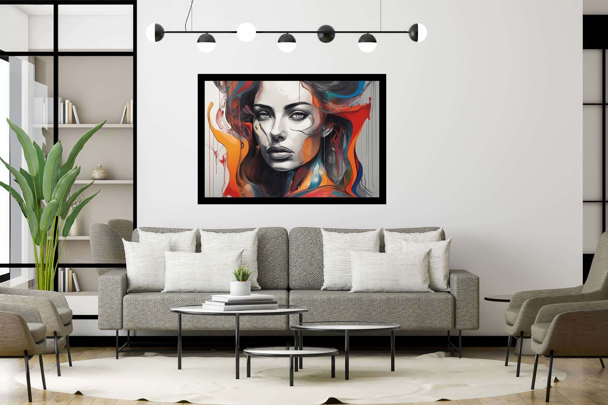 Enigma in crimson cascade: Surreal art with evocative illusions, in a room with minimalist approach, framed art, and artisan decor. The art can be printed on poster, framed poster, canvas, metal, acrylic or wood, exclusively at WallArtZen. Find this exact print at https://wallartzen.com/waz301