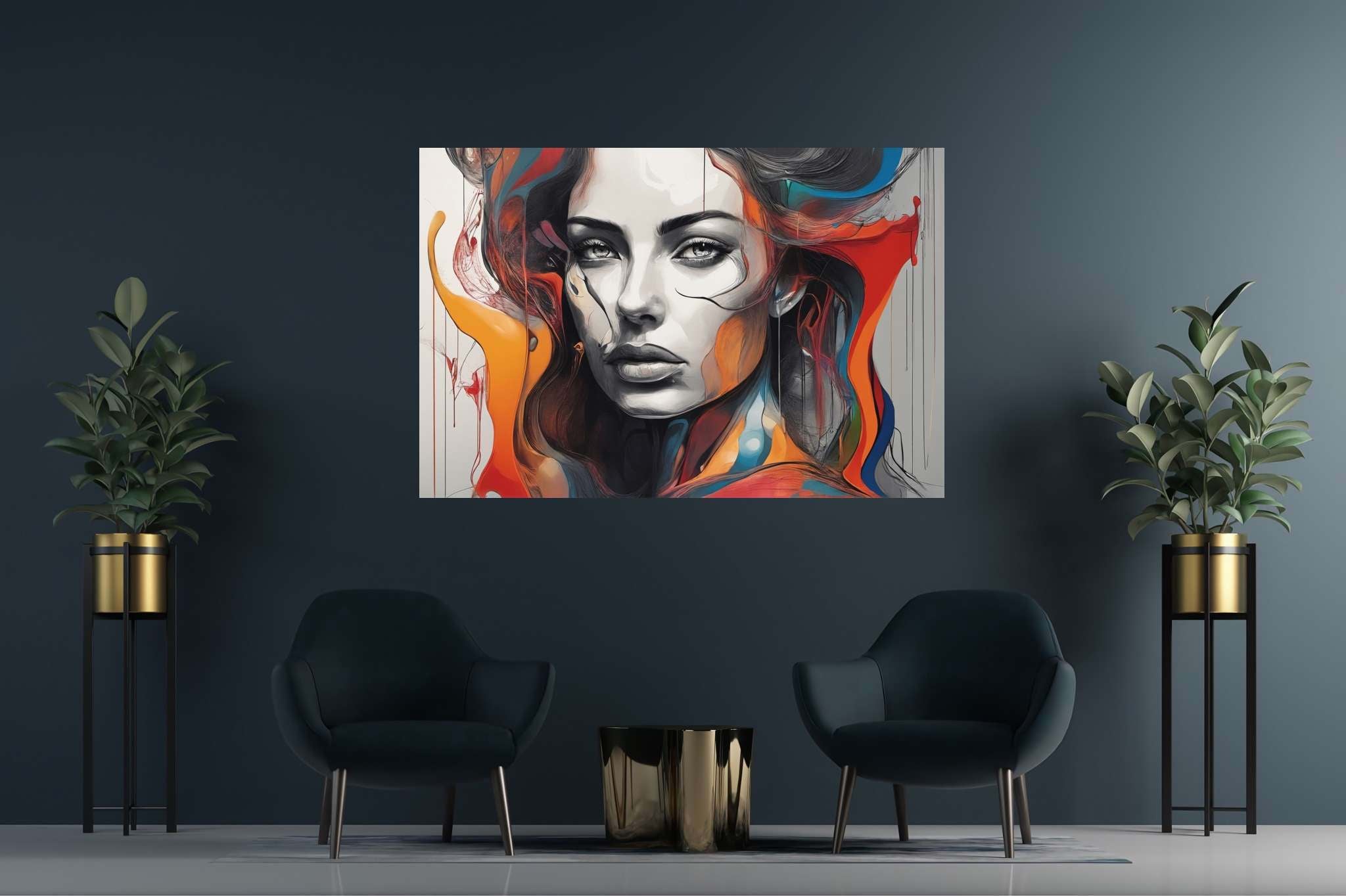 Enigma in crimson cascade: Surreal art with bizarre imagery, in a room with artistic style, canvas prints, and trendy home accents. The art can be printed on poster, framed poster, canvas, metal, acrylic or wood, exclusively at WallArtZen. Find this exact print at https://wallartzen.com/waz301