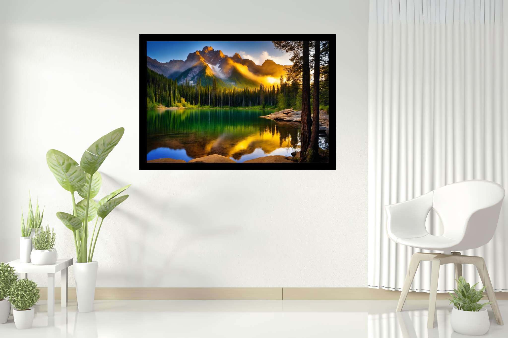 Echoes of serenity: Serene art with calming aesthetics, in a room with classic elegance, fine art prints, and home furnishings. The art can be printed on poster, framed poster, canvas, metal, acrylic or wood, exclusively at WallArtZen. Find this exact print at https://wallartzen.com/waz303