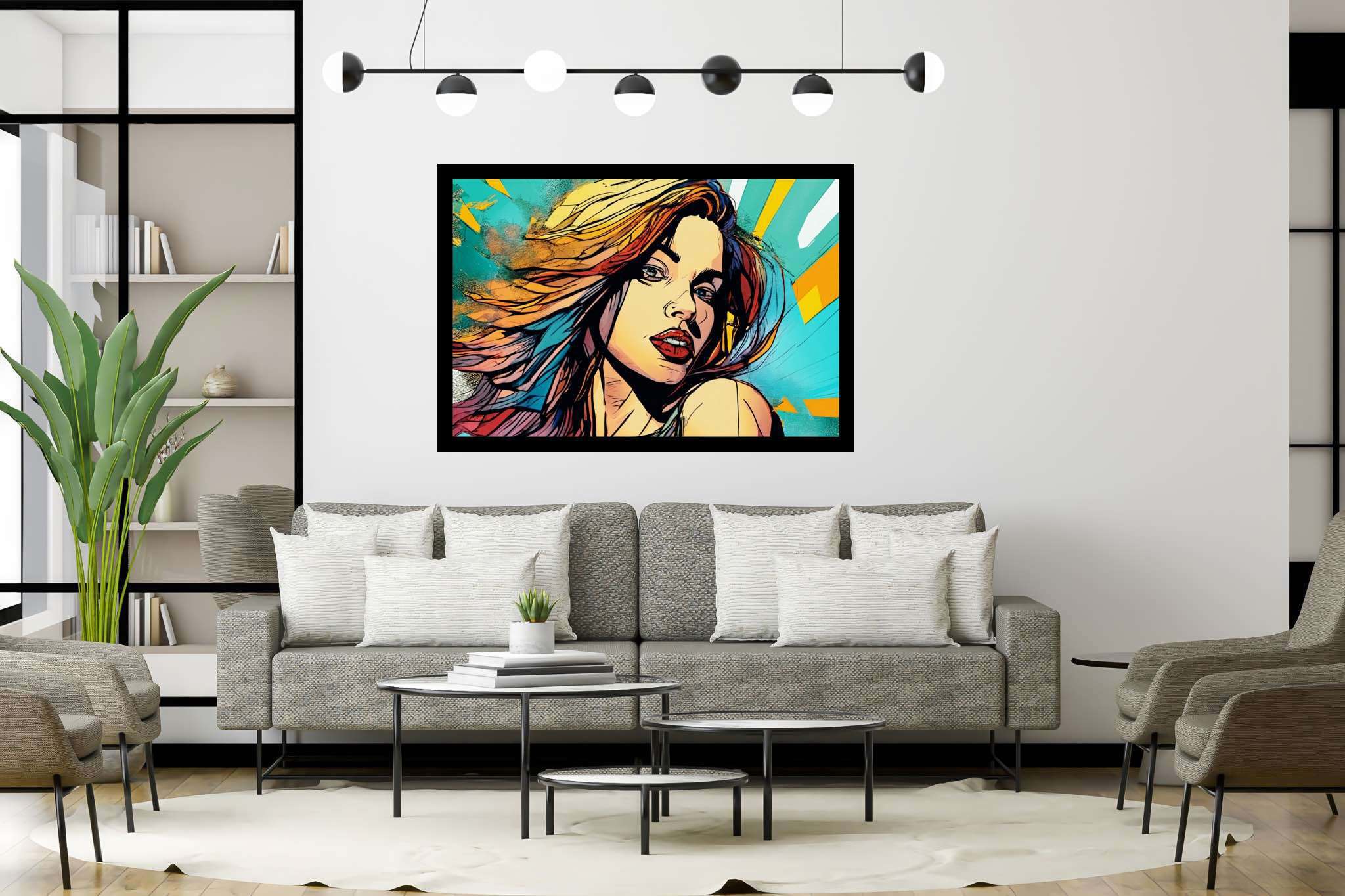 Crimson gaze amid chroma storm: Bold makeup art with artistic beauty transformations, in a room with great design, gallery-quality artwork, and luxe decor. The art can be printed on poster, framed poster, canvas, metal, acrylic or wood, exclusively at WallArtZen. Find this exact print at https://wallartzen.com/waz30