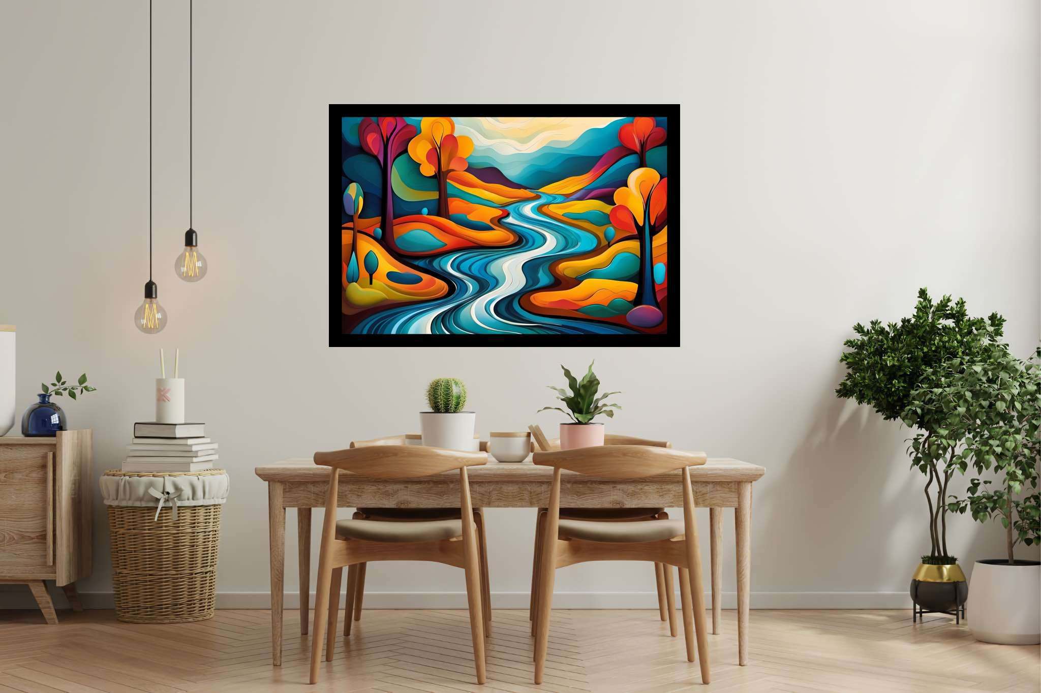 Serenity’s embrace: Scenery art with panoramic landscapes, in a room with minimalist approach, photographic wall art, and trendy home accents. The art can be printed on poster, framed poster, canvas, metal, acrylic or wood, exclusively at WallArtZen. Find this exact print at https://wallartzen.com/waz312