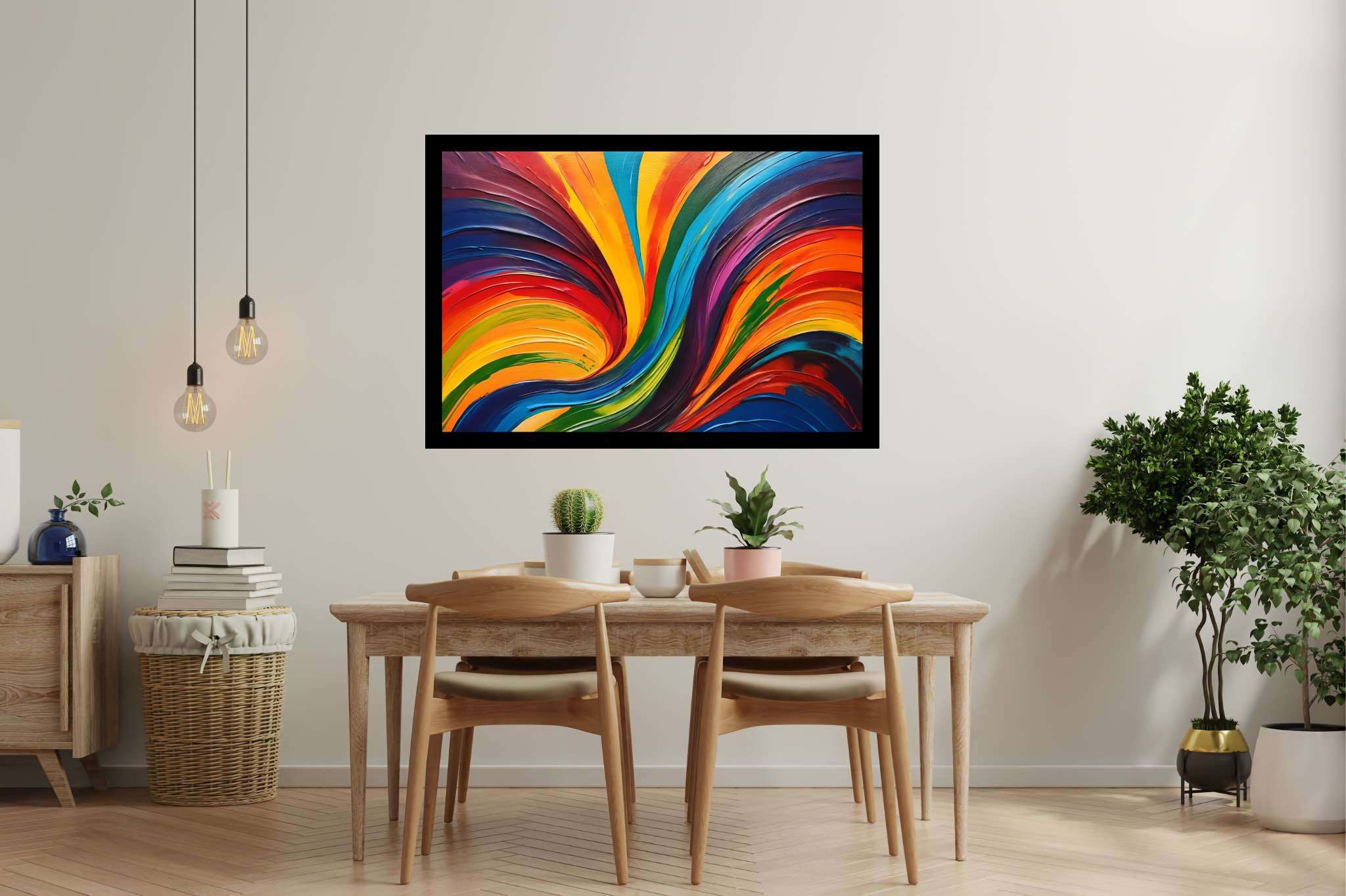 Chroma carousel: Vibrant art with vibrant contemporary art, in a room with classic elegance, fine art prints, and home furnishings. The art can be printed on poster, framed poster, canvas, metal, acrylic or wood, exclusively at WallArtZen. Find this exact print at https://wallartzen.com/waz315