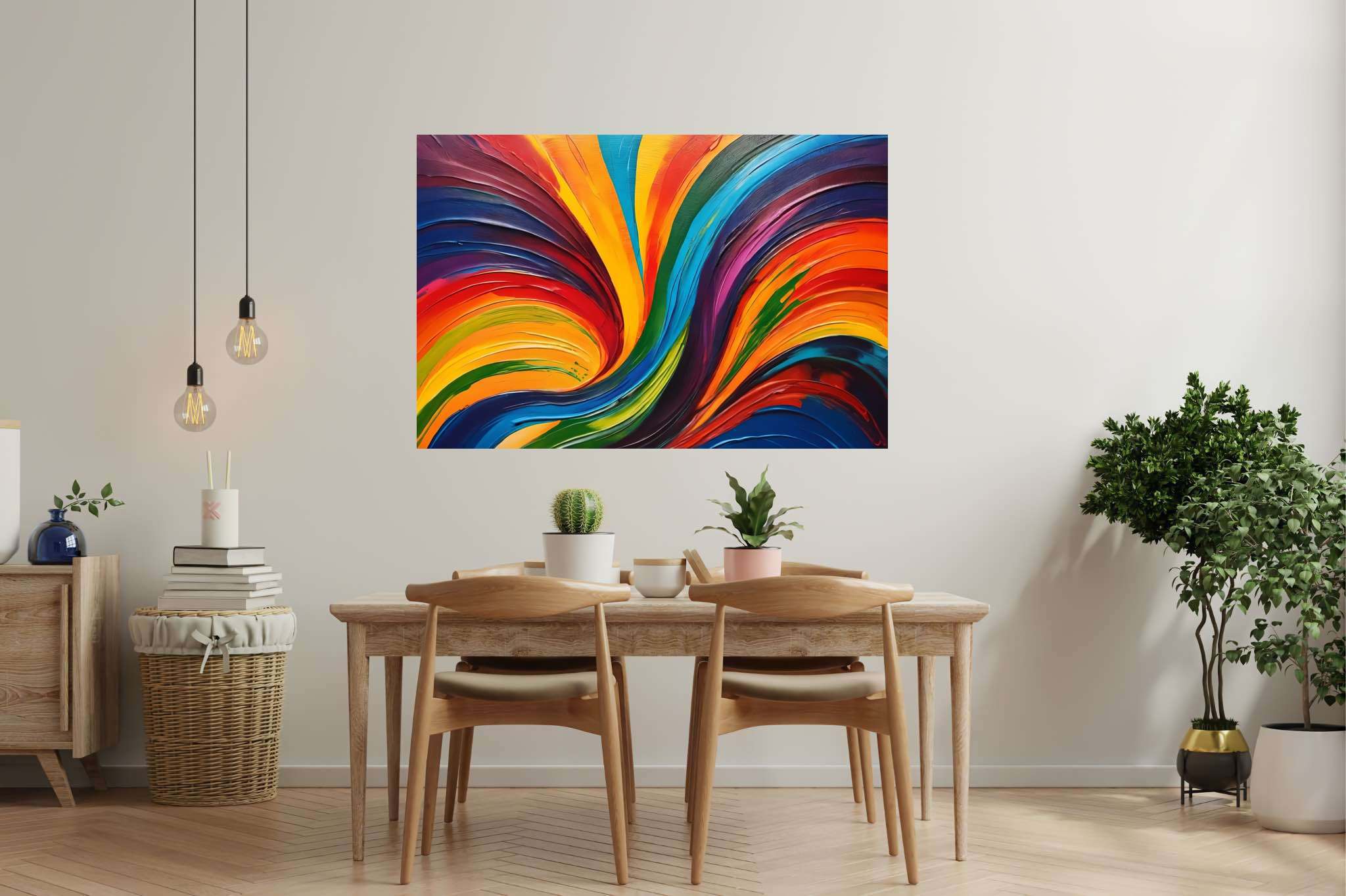 Chroma carousel: Vibrant art with vibrant mixed media art, in a room with classic elegance, gallery-quality artwork, and decorative pieces. The art can be printed on poster, framed poster, canvas, metal, acrylic or wood, exclusively at WallArtZen. Find this exact print at https://wallartzen.com/waz315