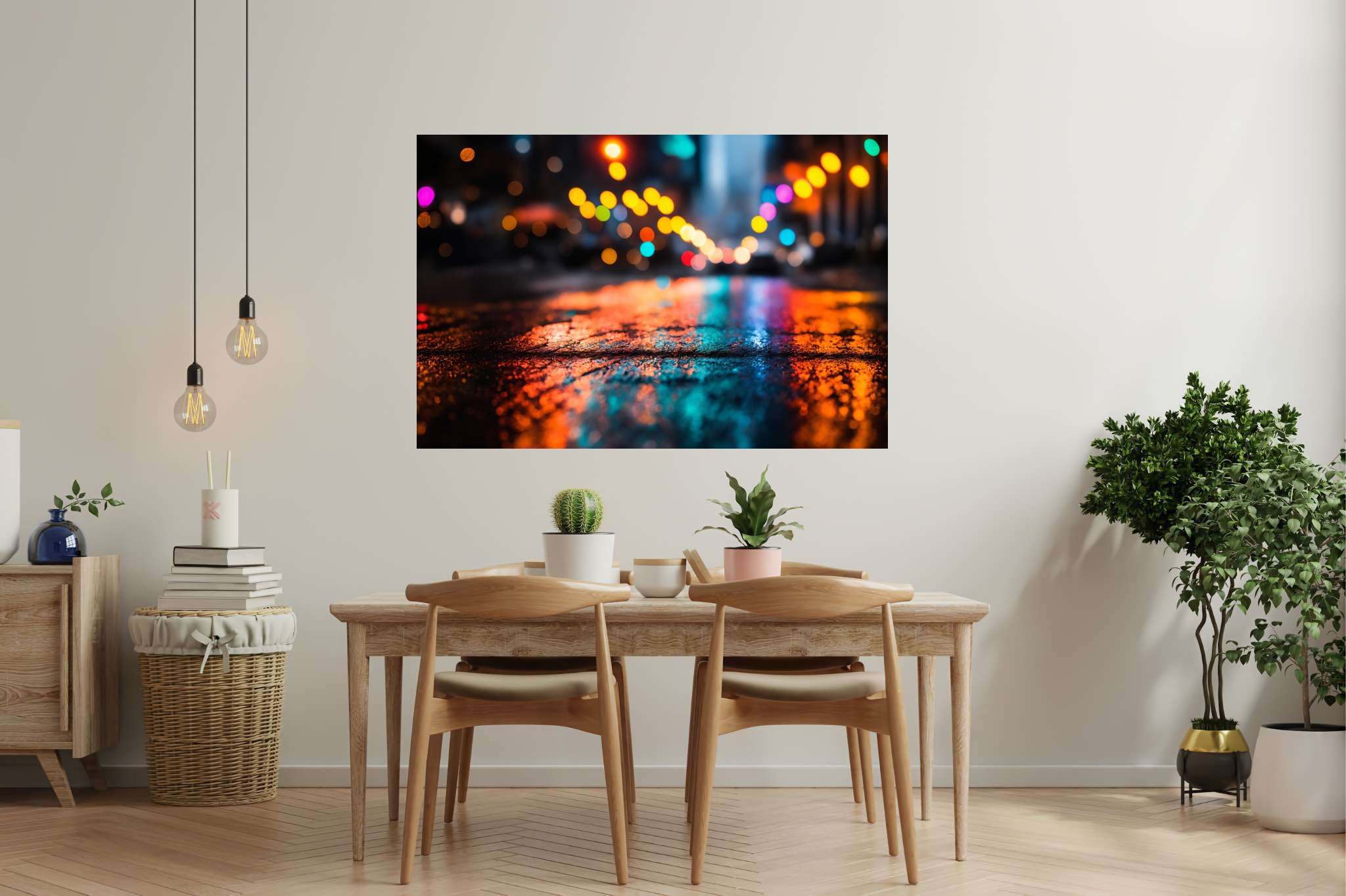 Urban nocturne serenade: Nighttime cityscape art with dark cityscapes, in a room with elegant layout, bespoke art designs, and stylish accessories. The art can be printed on poster, framed poster, canvas, metal, acrylic or wood, exclusively at WallArtZen. Find this exact print at https://wallartzen.com/waz316