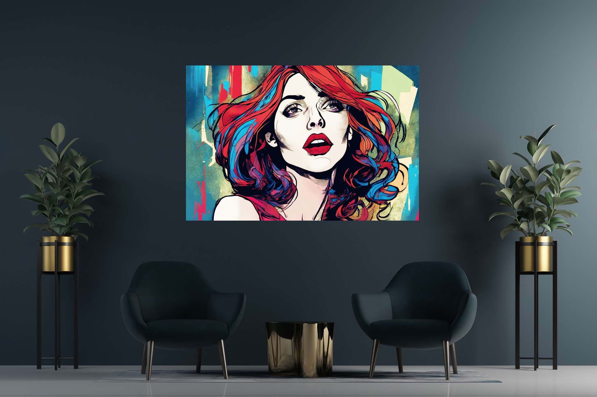 Crimson cascade enigma: Vibrant art with vibrant art, in a room with artistic style, bespoke art designs, and trendy home accents. The art can be printed on poster, framed poster, canvas, metal, acrylic or wood, exclusively at WallArtZen. Find this exact print at https://wallartzen.com/waz31