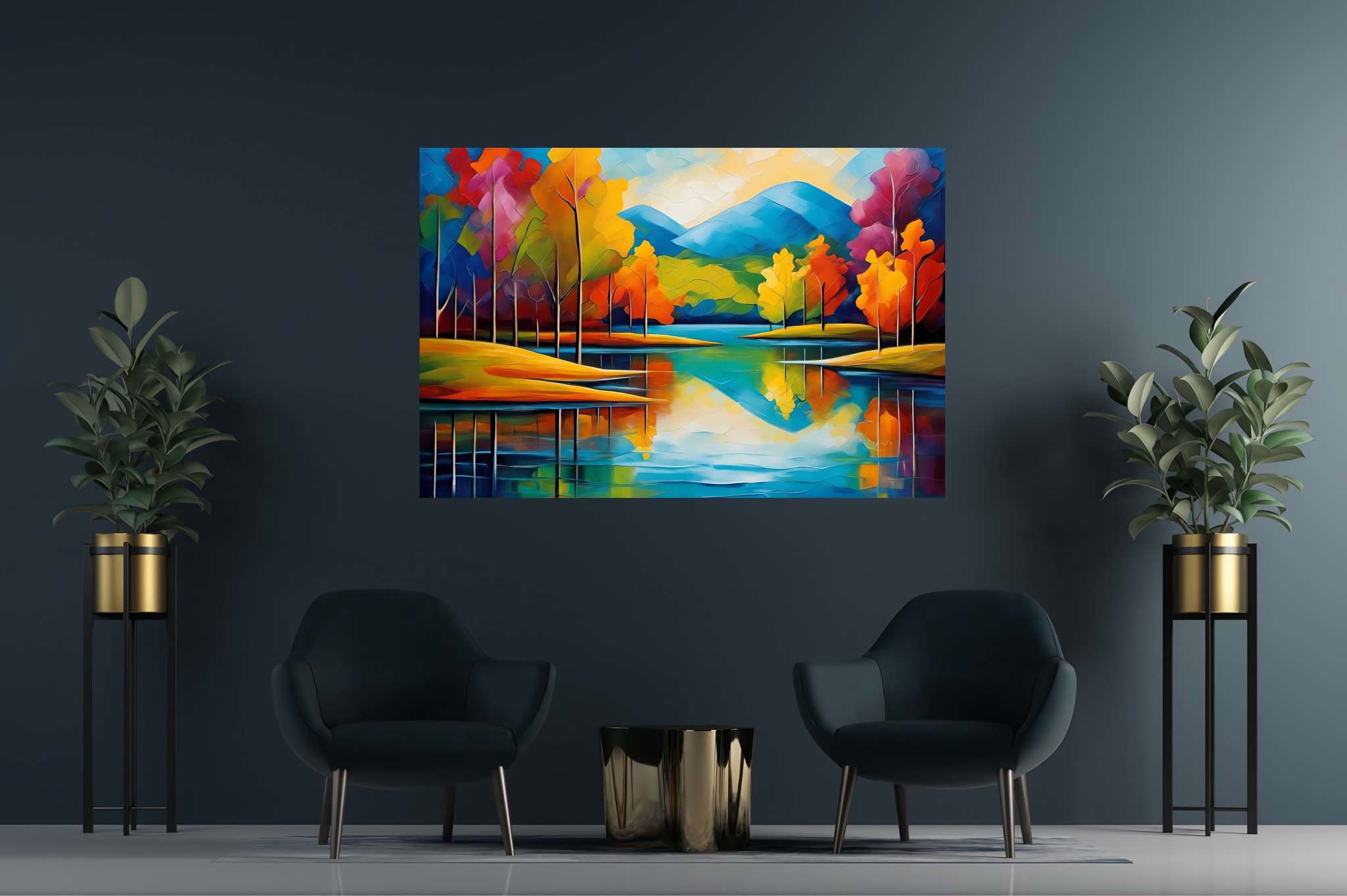 Murmurs of emerald tranquility: Landscape art with artistic landscapes, in a room with innovative layout, mural artworks, and artisan decor. The art can be printed on poster, framed poster, canvas, metal, acrylic or wood, exclusively at WallArtZen. Find this exact print at https://wallartzen.com/waz326