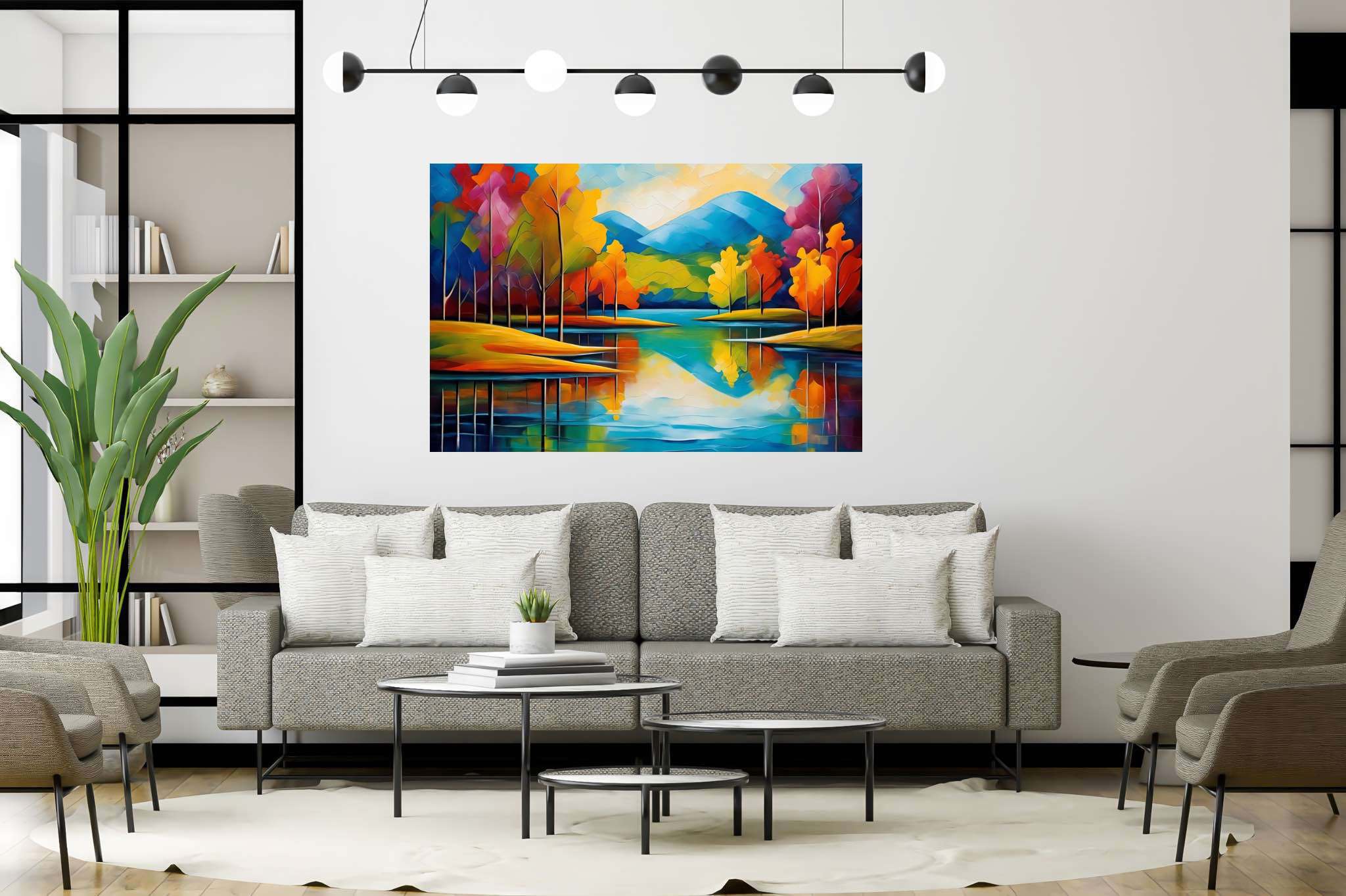 Murmurs of emerald tranquility: Landscape art with tranquil landscapes, in a room with contemporary flair, canvas prints, and elegant home goods. The art can be printed on poster, framed poster, canvas, metal, acrylic or wood, exclusively at WallArtZen. Find this exact print at https://wallartzen.com/waz326