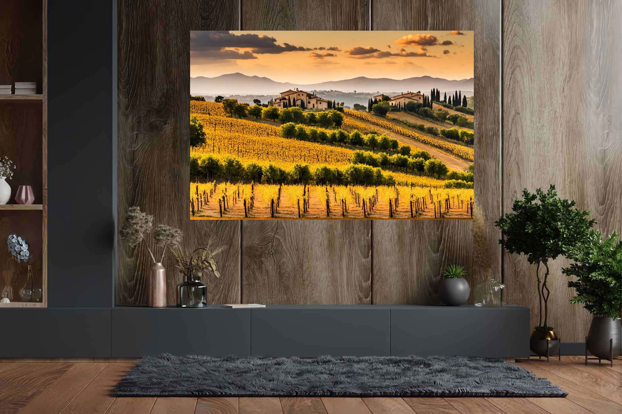 Meadow's breath silhouette: Serene landscape art with serene landscape photography, in a room with contemporary flair, bespoke art designs, and luxe decor. The art can be printed on poster, framed poster, canvas, metal, acrylic or wood, exclusively at WallArtZen. Find this exact print at https://wallartzen.com/waz328