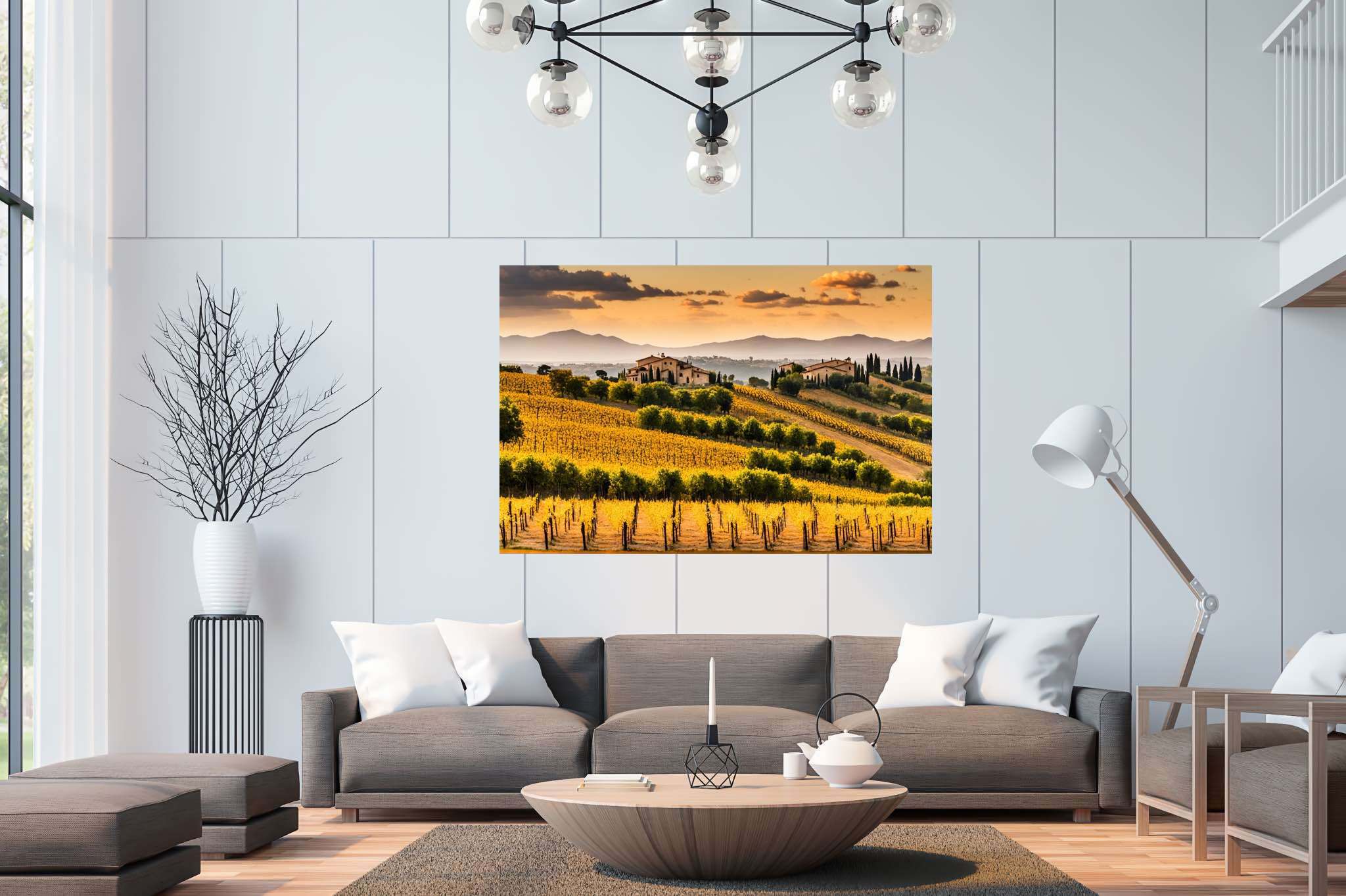 Meadow's breath silhouette: Serene landscape art with serene landscape photography, in a room with classic elegance, wall art, and elegant home goods. The art can be printed on poster, framed poster, canvas, metal, acrylic or wood, exclusively at WallArtZen. Find this exact print at https://wallartzen.com/waz328