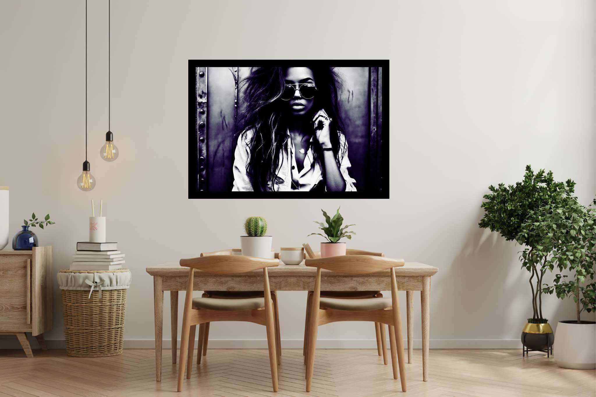 Silhouetted riddles in monochrome: Sunglasses art with contemporary sunglasses, in a room with classic elegance, digital art pieces, and interior decorations. The art can be printed on poster, framed poster, canvas, metal, acrylic or wood, exclusively at WallArtZen. Find this exact print at https://wallartzen.com/waz45