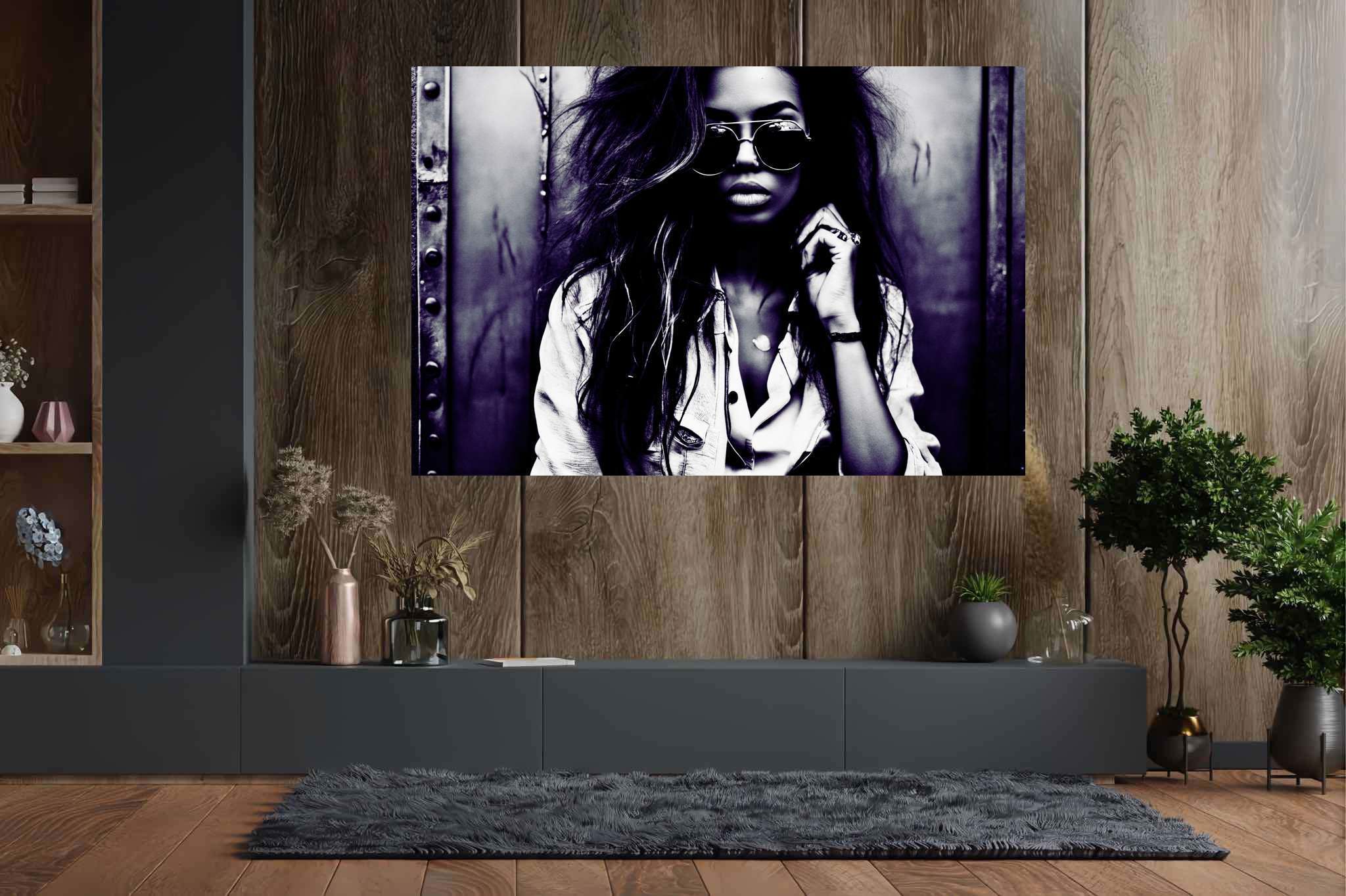 Silhouetted riddles in monochrome: Sunglasses art with fashion-inspired designs, in a room with elegant layout, fine art prints, and luxe decor. The art can be printed on poster, framed poster, canvas, metal, acrylic or wood, exclusively at WallArtZen. Find this exact print at https://wallartzen.com/waz45