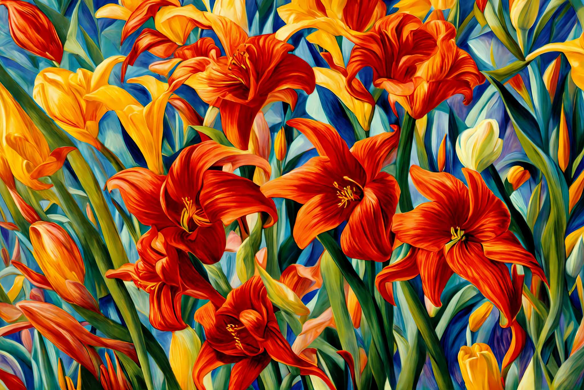 Bloom symphony serenade: Vibrant garden art with vibrant garden photography, in a room with modern style, fine art prints, and interior decorations. The art can be printed on poster, framed poster, canvas, metal, acrylic or wood, exclusively at WallArtZen. Find this exact print at https://wallartzen.com/waz52