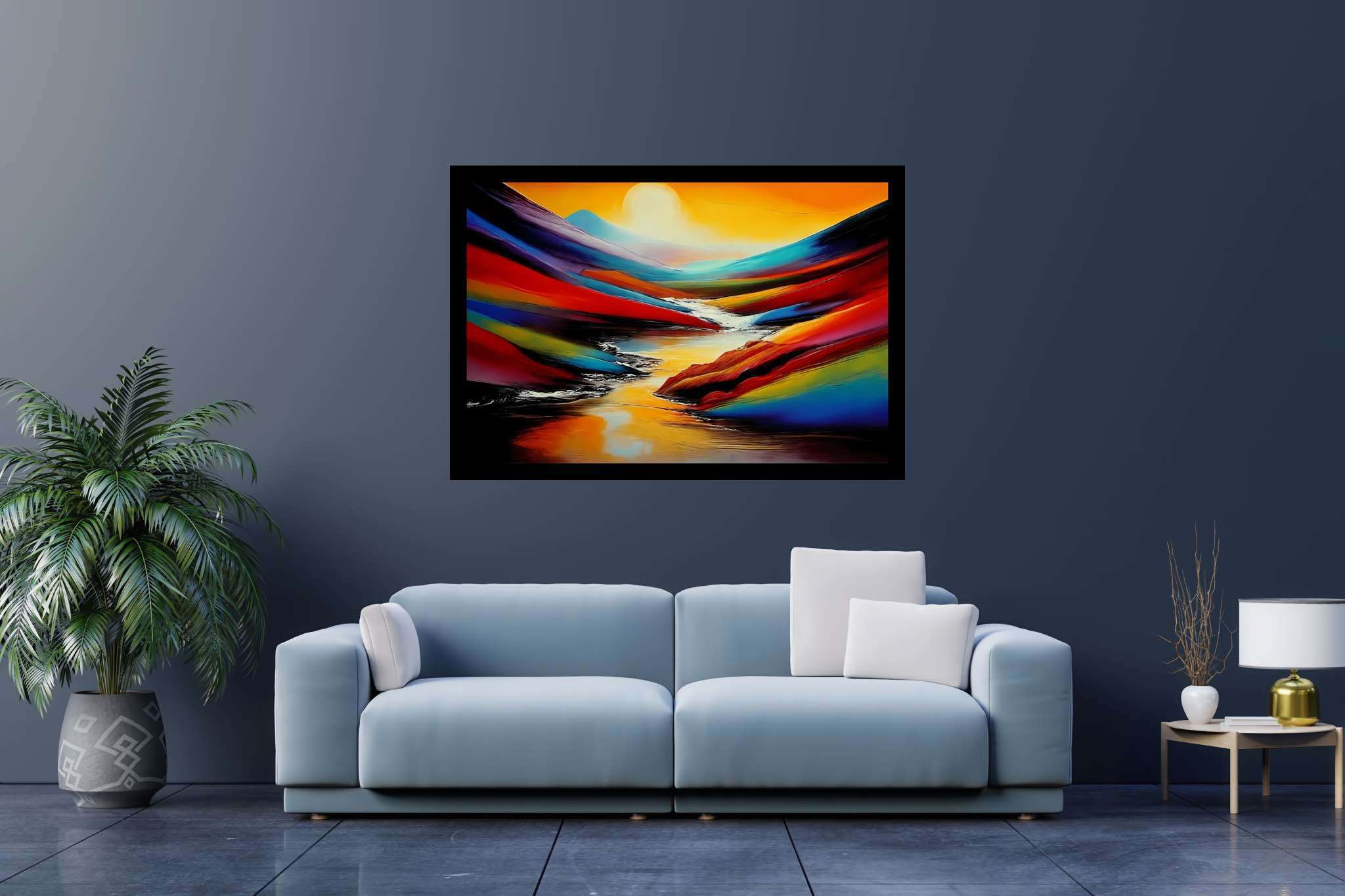 Silent overture of dusk: Landscape art with landscape art, in a room with chic decor, fine art prints, and luxe decor. The art can be printed on poster, framed poster, canvas, metal, acrylic or wood, exclusively at WallArtZen. Find this exact print at https://wallartzen.com/waz53