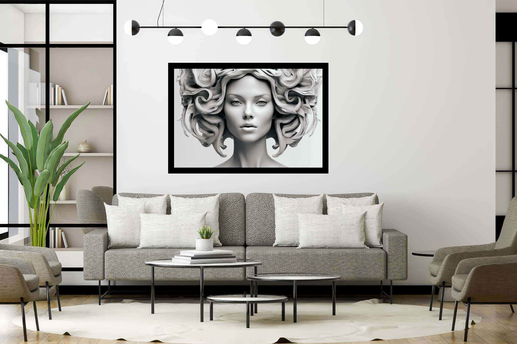 Elegance in silence: Sculpture art with innovative sculpture, in a room with classic elegance, wall art, and decorative pieces. The art can be printed on poster, framed poster, canvas, metal, acrylic or wood, exclusively at WallArtZen. Find this exact print at https://wallartzen.com/waz58