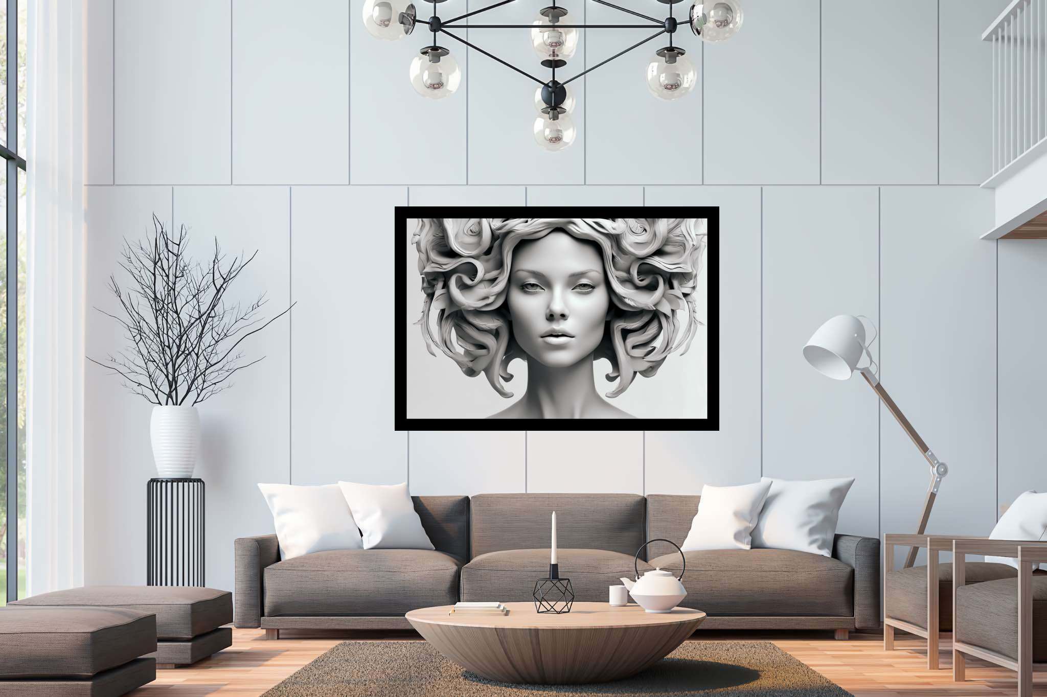 Elegance in silence: Sculpture art with sculpture art, in a room with great design, framed art, and trendy home accents. The art can be printed on poster, framed poster, canvas, metal, acrylic or wood, exclusively at WallArtZen. Find this exact print at https://wallartzen.com/waz58