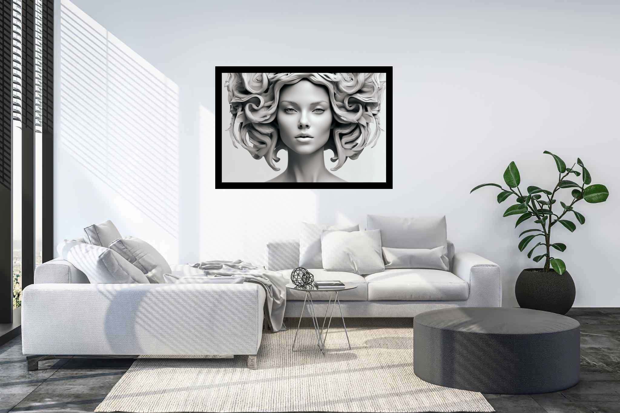 Elegance in silence: Sculpture art with sculptural techniques, in a room with innovative layout, canvas prints, and home furnishings. The art can be printed on poster, framed poster, canvas, metal, acrylic or wood, exclusively at WallArtZen. Find this exact print at https://wallartzen.com/waz58