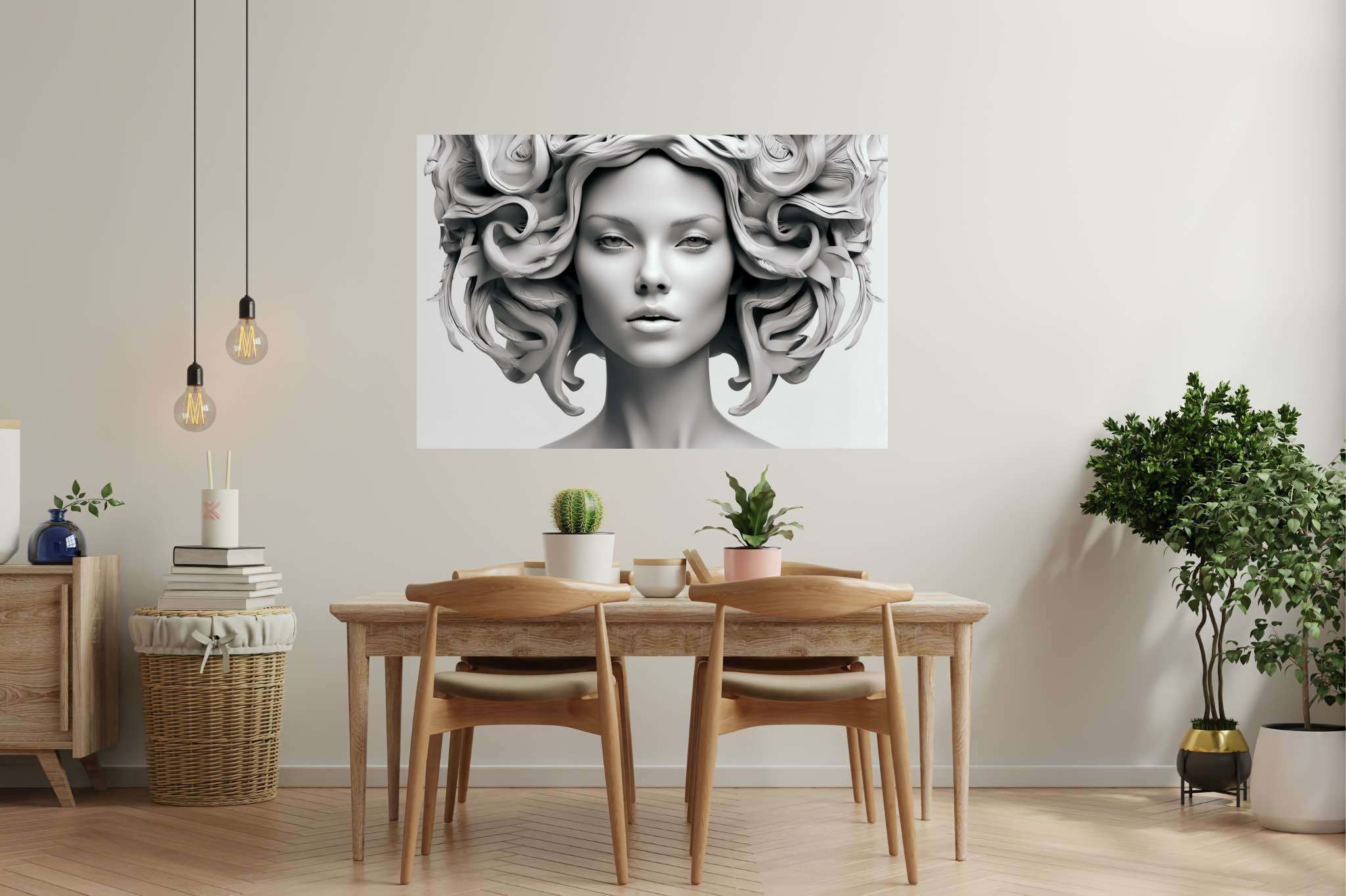 Elegance in silence: Sculpture art with artistry in sculpture, in a room with classic elegance, abstract paintings, and elegant home goods. The art can be printed on poster, framed poster, canvas, metal, acrylic or wood, exclusively at WallArtZen. Find this exact print at https://wallartzen.com/waz58