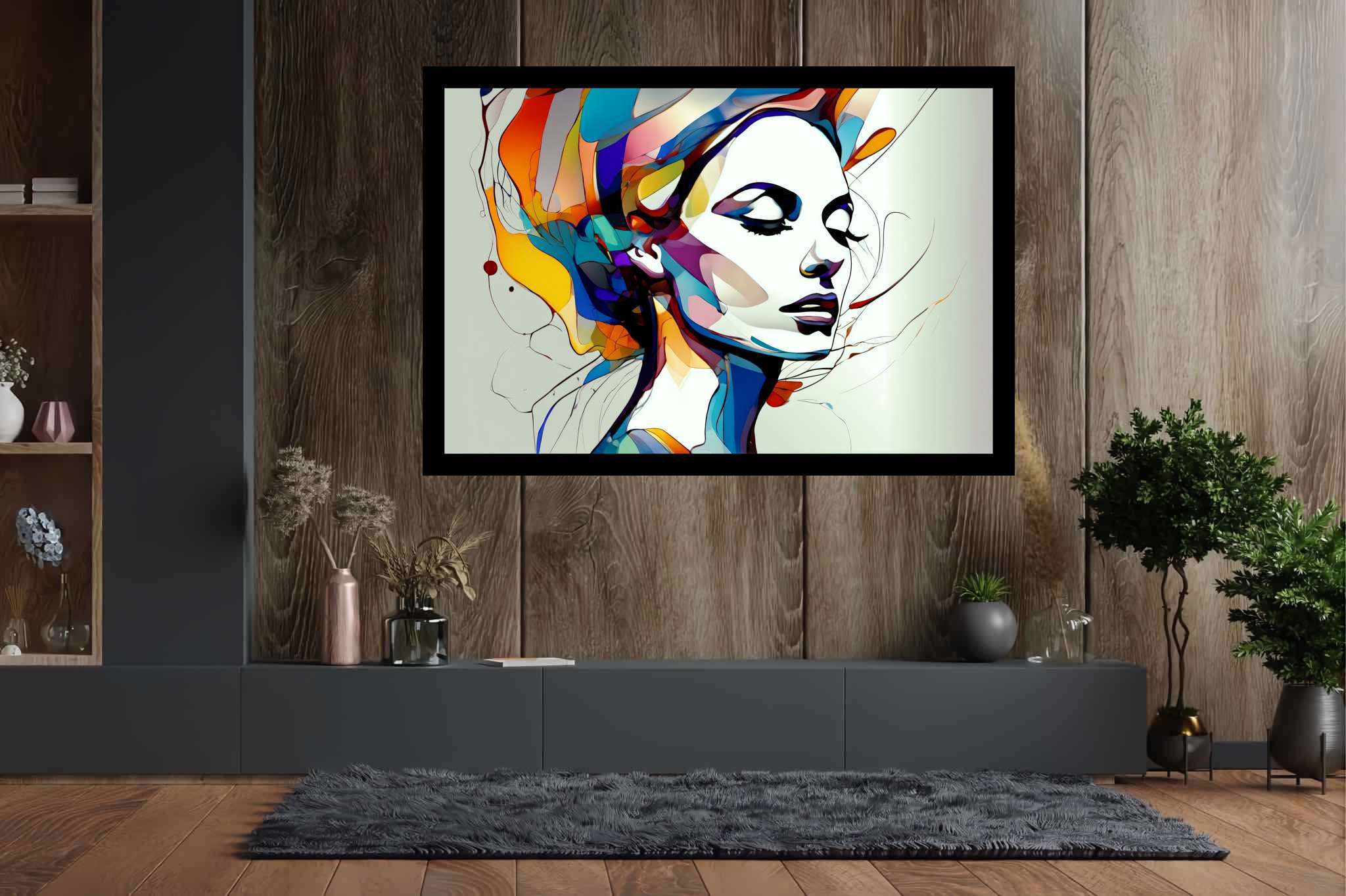 Slumbering muse amidst zephyrs: Dreamy portrait art with evocative paintings, in a room with minimalist approach, gallery-quality artwork, and luxe decor. The art can be printed on poster, framed poster, canvas, metal, acrylic or wood, exclusively at WallArtZen. Find this exact print at https://wallartzen.com/waz59