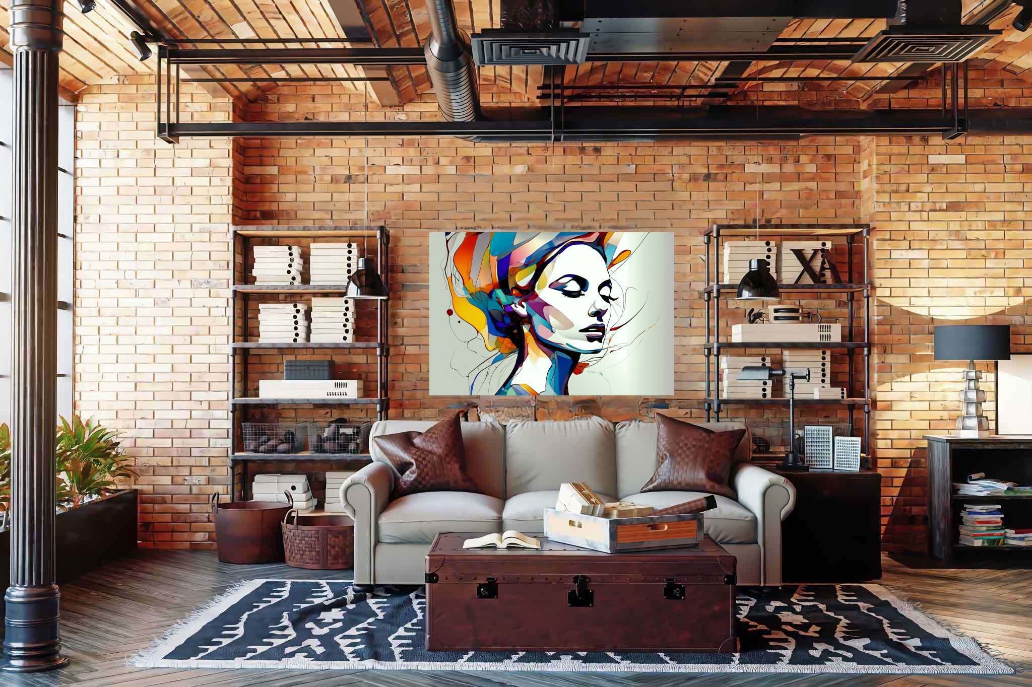 Slumbering muse amidst zephyrs: Dreamy portrait art with magical portraits, in a room with great design, gallery-quality artwork, and luxe decor. The art can be printed on poster, framed poster, canvas, metal, acrylic or wood, exclusively at WallArtZen. Find this exact print at https://wallartzen.com/waz59