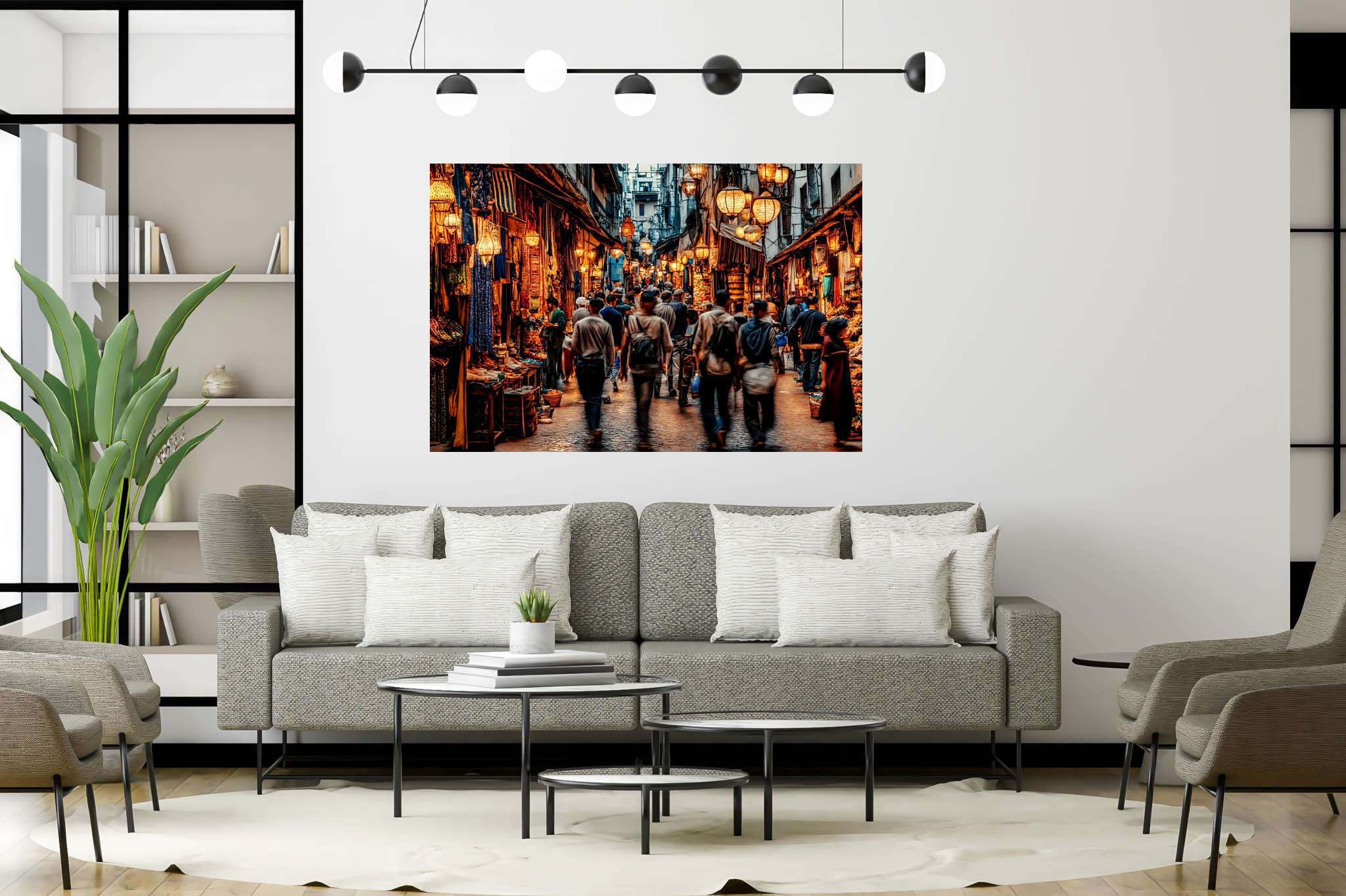 Urban tapestry of hues: Vibrant street art with vibrant urban culture, in a room with great design, bespoke art designs, and artisan decor. The art can be printed on poster, framed poster, canvas, metal, acrylic or wood, exclusively at WallArtZen. Find this exact print at https://wallartzen.com/waz60