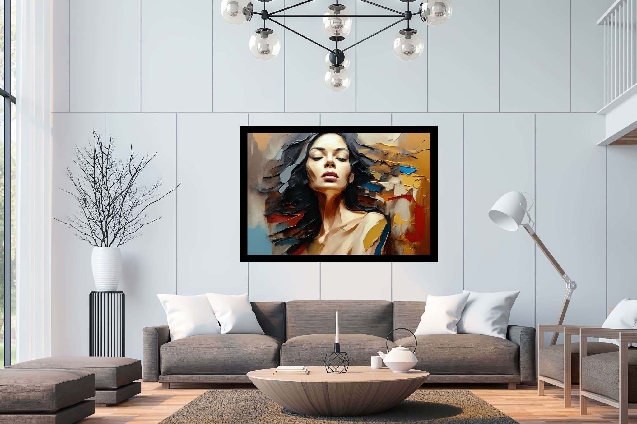 Silent musings of solitude: Contemplation art with meditative sculptures, in a room with modern style, wall art, and elegant home goods. The art can be printed on poster, framed poster, canvas, metal, acrylic or wood, exclusively at WallArtZen. Find this exact print at https://wallartzen.com/waz61